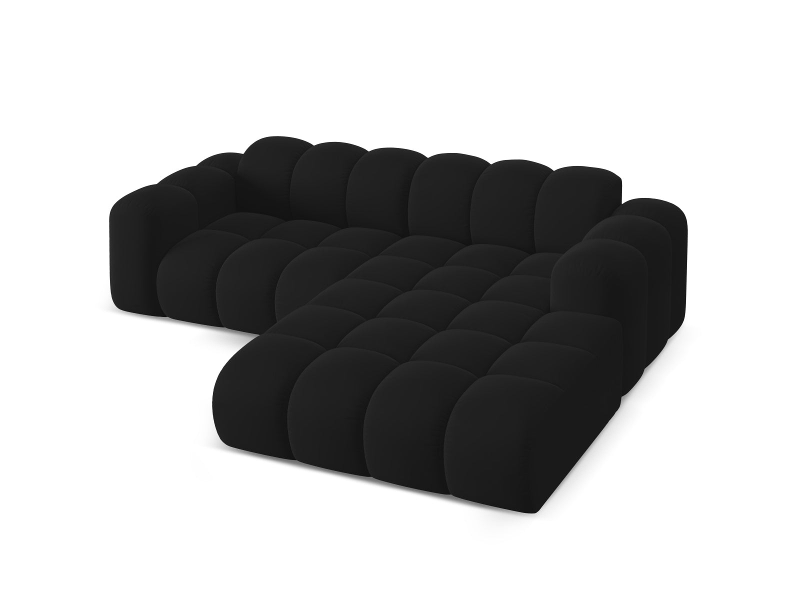 Elegantes 3-Sitzer Ecksofa Treno in hochwertigem Black-Bluvel, ideal für gemütliche und moderne Wohnräume von Cosmopolitan Design.