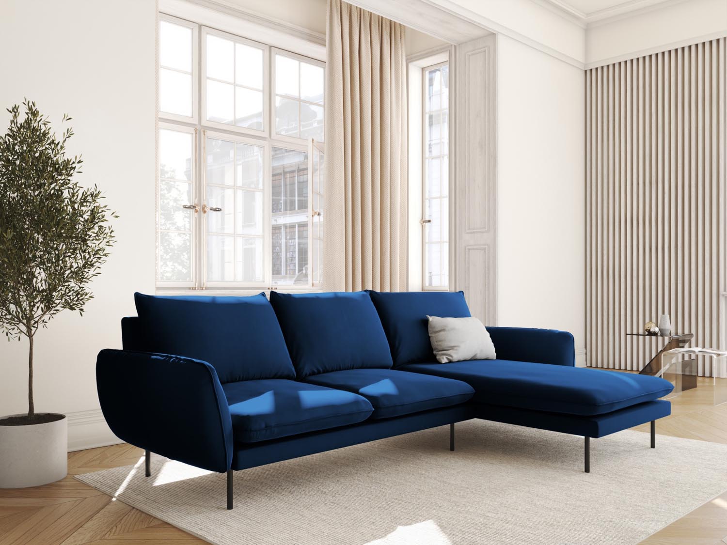 Vienna Velour Ecksofa rechts 5 Sitzer 170cm in Royal Blue/Schwarz-Bluvel präsentiert im Onlineshop von KAQTU Design AG. Ecksofa rechts ist von Cosmopolitan Design