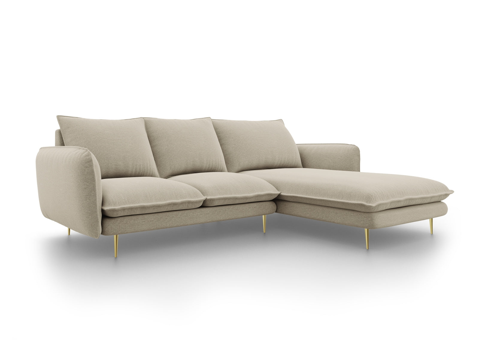 Vienna Ecksofa rechts 5 Sitzer 170cm in Beige/Gold-Positano präsentiert im Onlineshop von KAQTU Design AG. L-Sofa rechts ist von Cosmopolitan Design