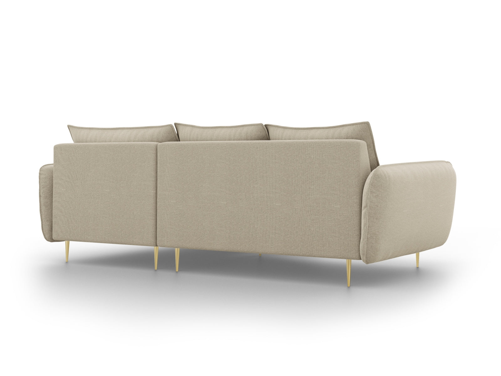 Elegantes 5-Sitzer Ecksofa in Beige-Gold, rechte Variante, ideal für stilvolle Wohnräume, entworfen von Cosmopolitan Design.