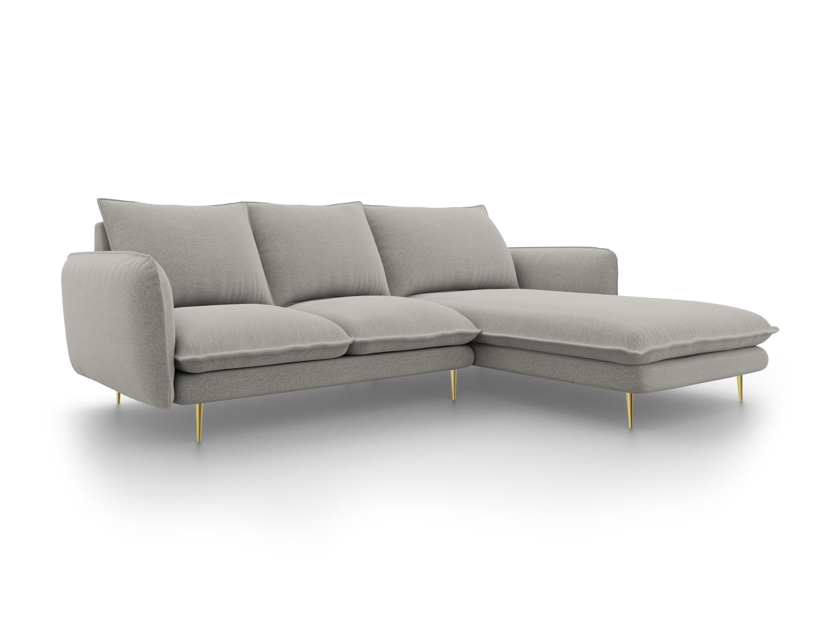 Vienna Ecksofa rechts 5 Sitzer 170cm in Light Grey/Gold-Asgard/ Positano präsentiert im Onlineshop von KAQTU Design AG. L-Sofa rechts ist von Cosmopolitan Design
