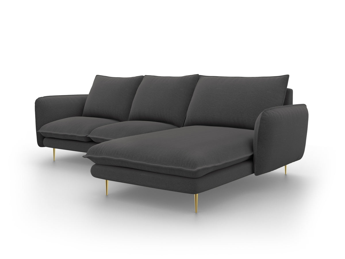 Vienna Ecksofa rechts 5 Sitzer 170cm in Dark Grey/Gold-Positano präsentiert im Onlineshop von KAQTU Design AG. L-Sofa rechts ist von Cosmopolitan Design