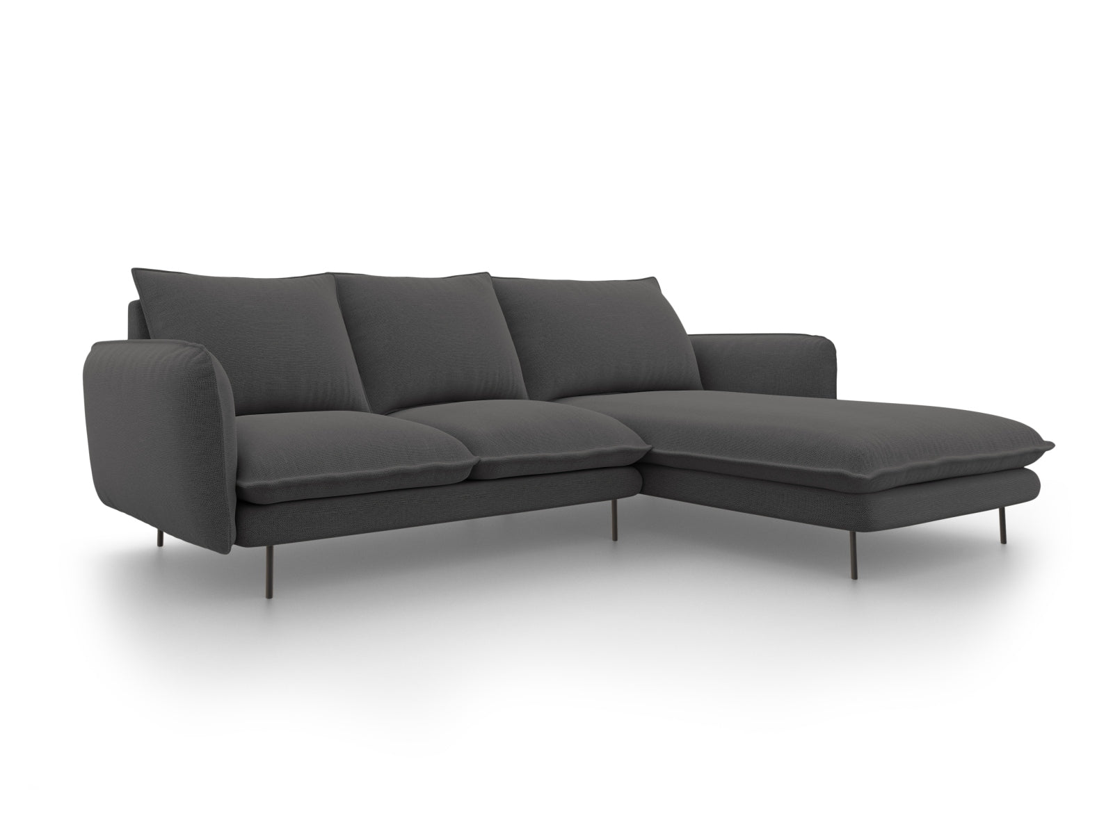 Vienna Ecksofa rechts 5 Sitzer 170cm in Dark Grey/Schwarz-Positano präsentiert im Onlineshop von KAQTU Design AG. L-Sofa rechts ist von Cosmopolitan Design