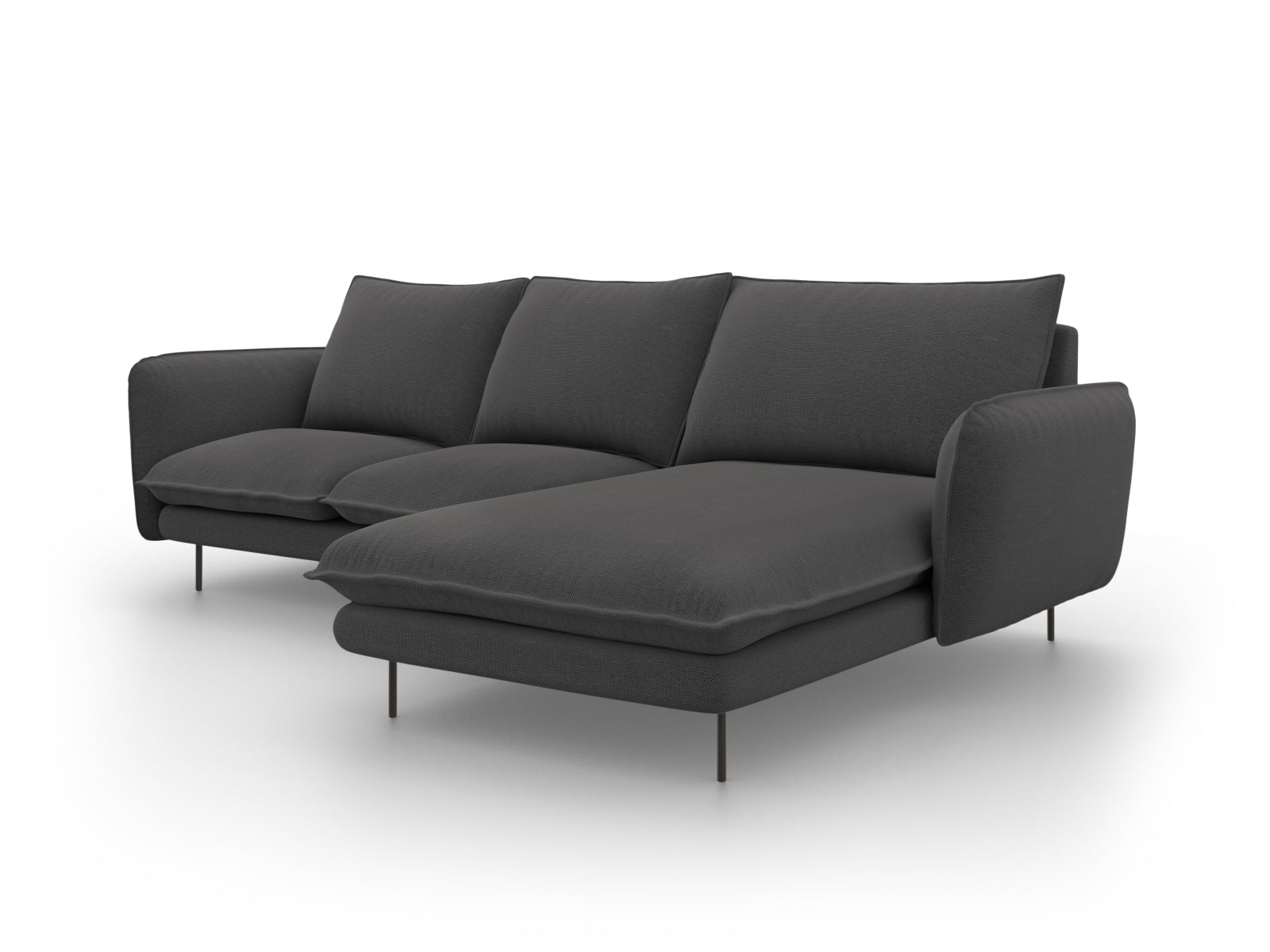 Modernes 5-Sitzer Ecksofa "Vienna" in Dunkelgrau/Schwarz, ideal für gemütliche Wohnzimmer. Stilvolles Design trifft auf hohen Sitzkomfort.