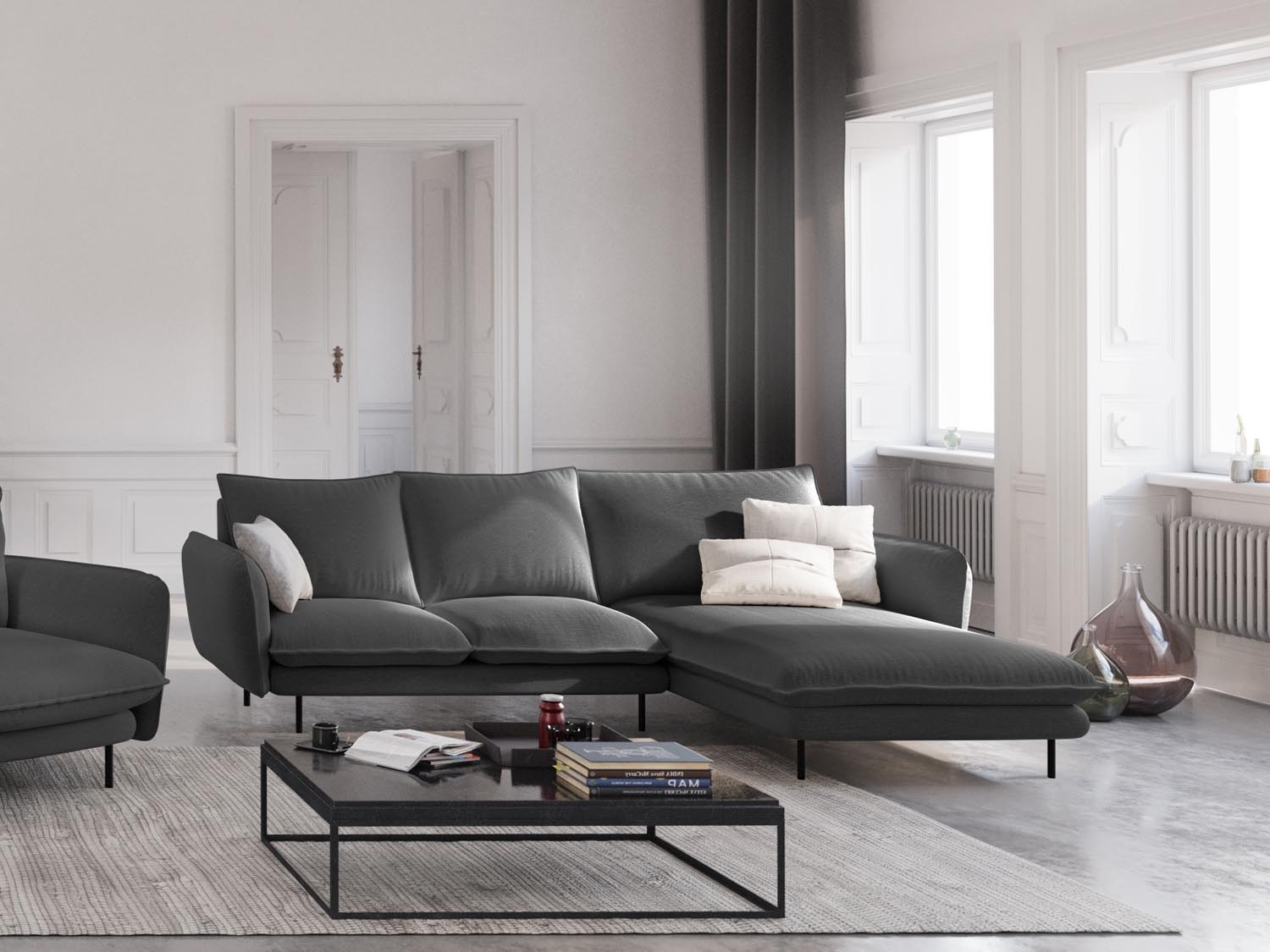 Elegantes Vienna Ecksofa in Dunkelgrau/Schwarz, 5-Sitzer, ideal für stilvolle Wohnräume. Perfekte Kombination aus Komfort und modernem Design.