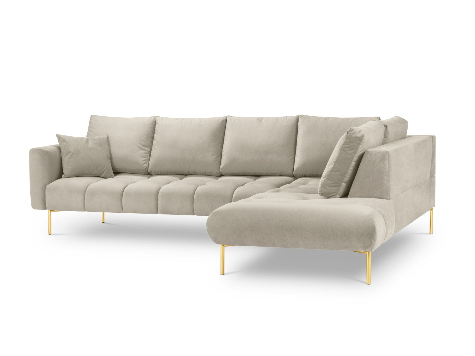 Erleben Sie das stilvolle Hastings Velour Ecksofa rechts 5 Sitzer von Cosmopolitan Design – ideal für Ihr modernes Wohnzimmer und ultimativen Komfort.