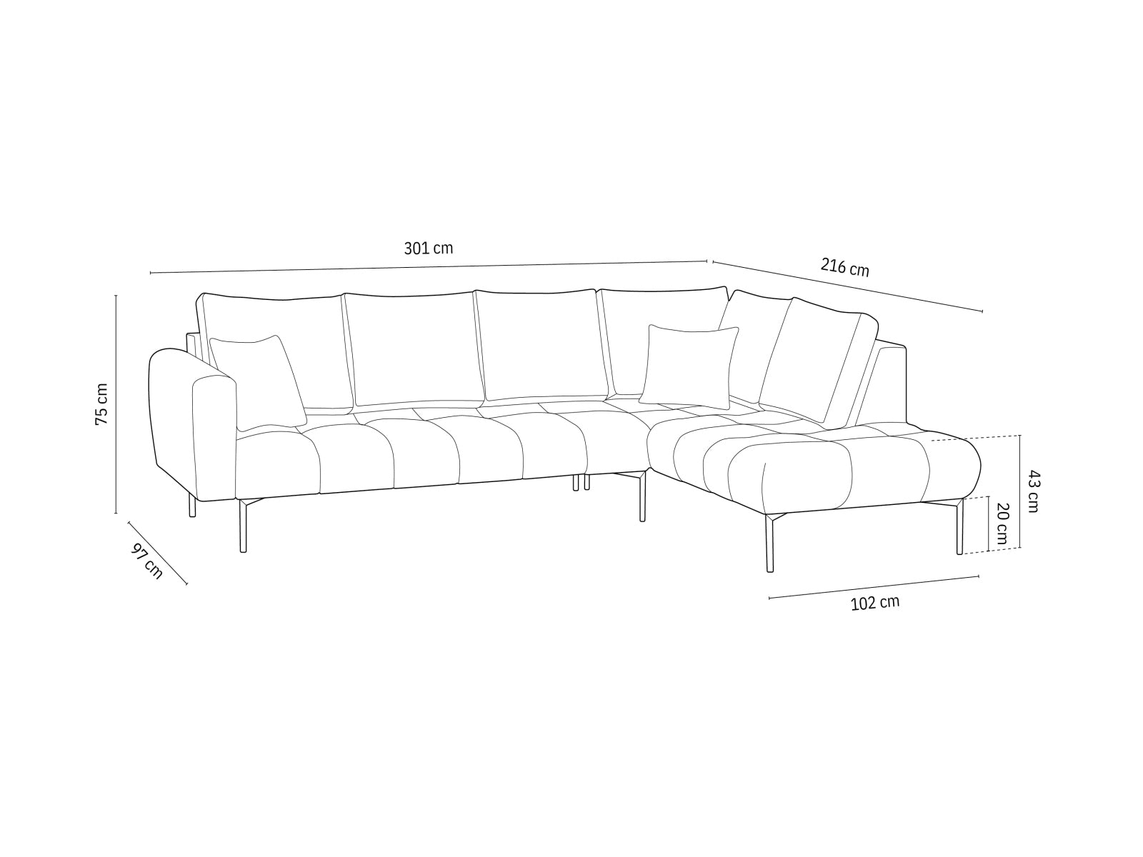 Erleben Sie das stilvolle Hastings Velour Ecksofa rechts 5 Sitzer von Cosmopolitan Design – ideal für Ihr modernes Wohnzimmer und ultimativen Komfort.
