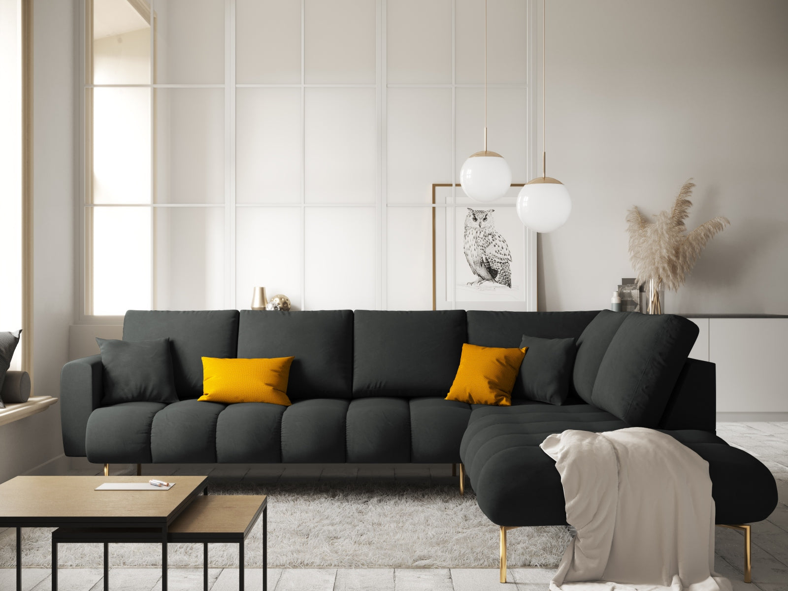Entdecken Sie das elegante Hastings Velour Ecksofa rechts 5 Sitzer von Cosmopolitan Design – perfekt für Ihr modernes Zuhause und höchsten Sitzkomfort.