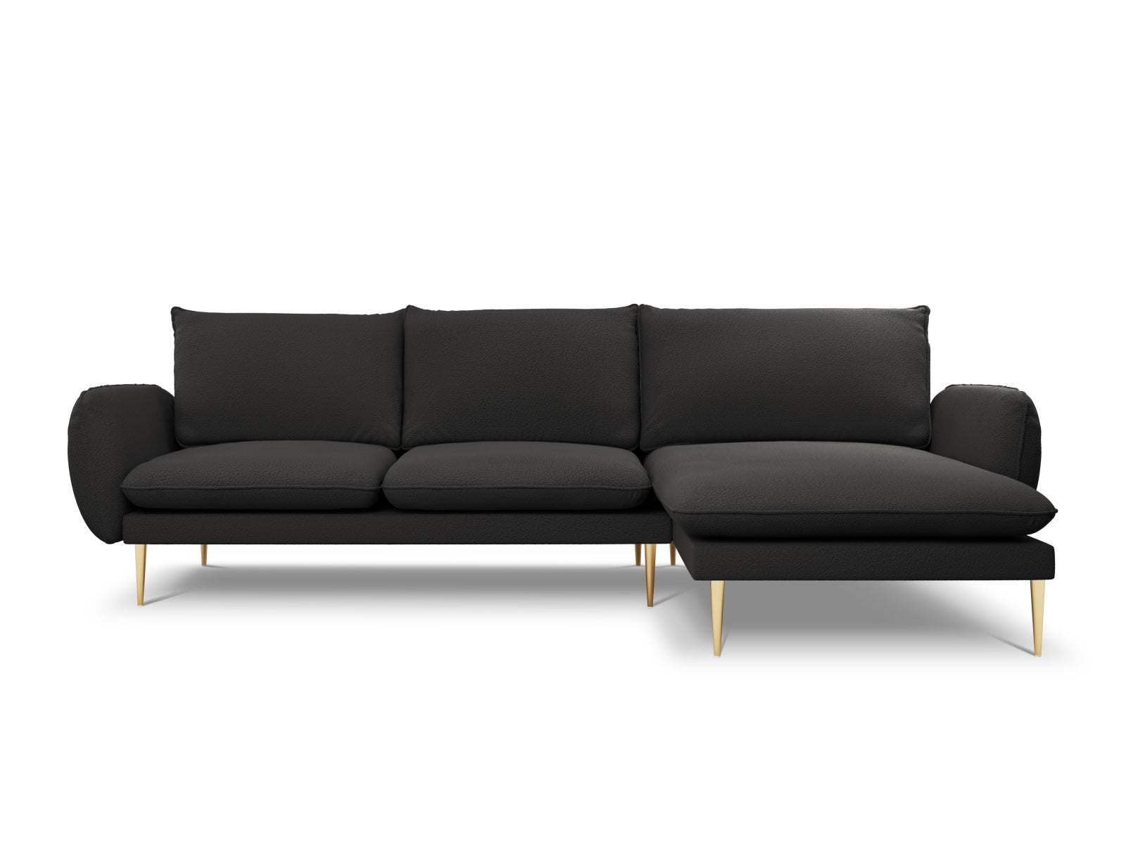 Stilvolles Ecksofa Vienna Boucle in edlem Schwarz und Gold, 5-Sitzer, 170 cm, perfekt für moderne Wohnkonzepte von Cosmopolitan Design.