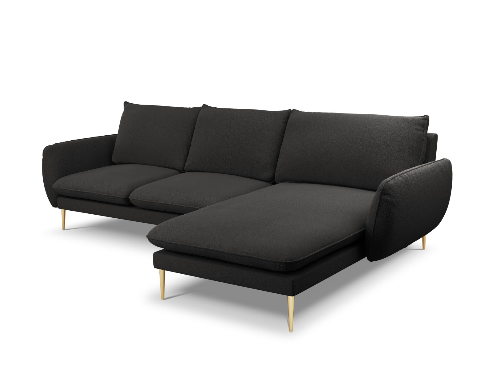 Vienna Boucle Ecksofa rechts 5 Sitzer 170cm in Black/Gold-Ascot präsentiert im Onlineshop von KAQTU Design AG. L-Sofa rechts ist von Cosmopolitan Design