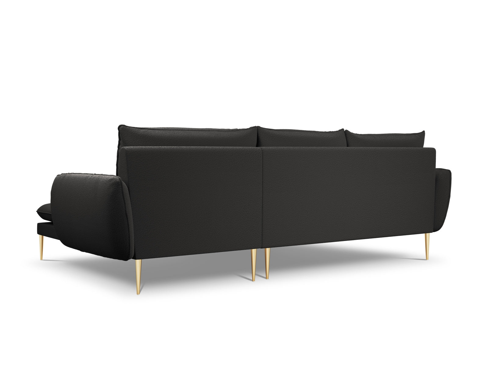 Modernes 5-Sitzer Ecksofa Vienna Boucle in edlem Schwarz und Gold, 170 cm, perfekt für ein elegantes Ambiente von Cosmopolitan Design.