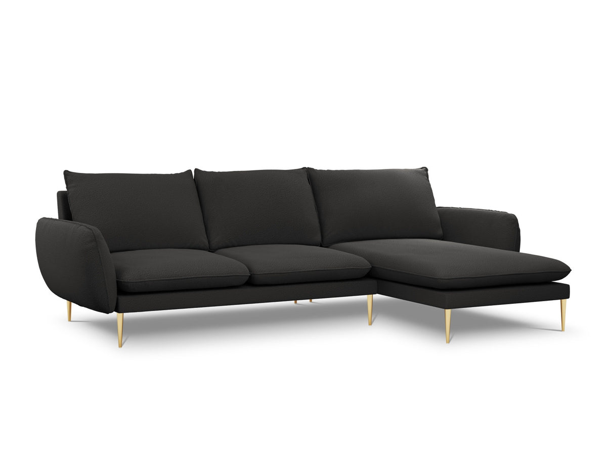 Vienna Boucle Ecksofa rechts 5 Sitzer 170cm in Black/Gold-Ascot präsentiert im Onlineshop von KAQTU Design AG. L-Sofa rechts ist von Cosmopolitan Design