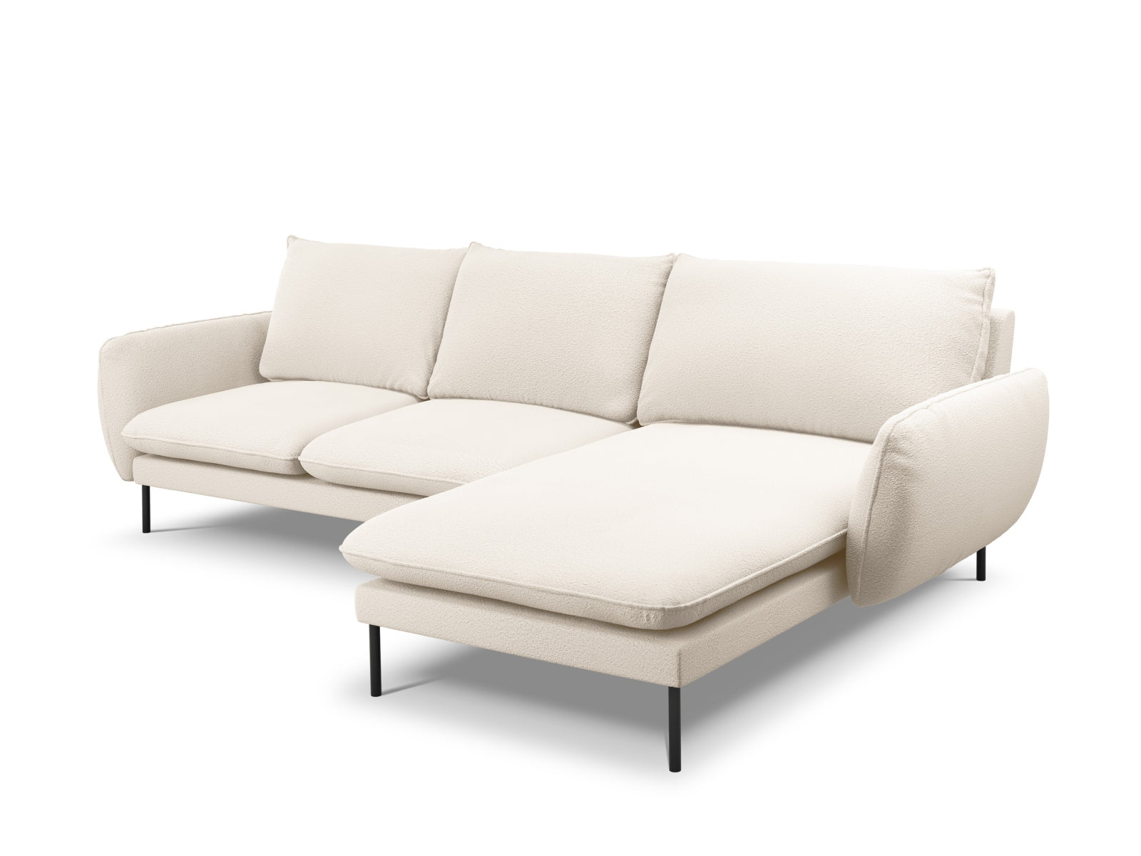 Vienna Boucle Ecksofa rechts 5 Sitzer 170cm in Beige/Schwarz-Ascot präsentiert im Onlineshop von KAQTU Design AG. L-Sofa rechts ist von Cosmopolitan Design