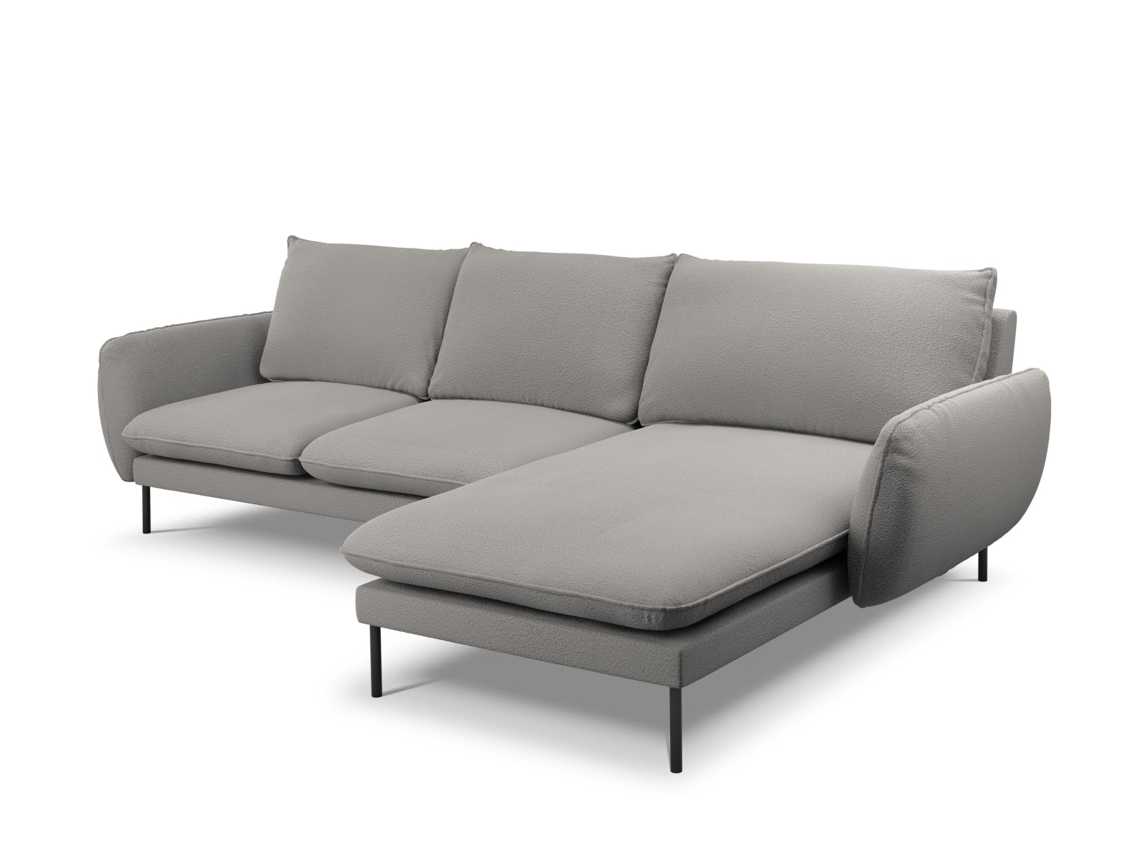 Vienna Boucle Ecksofa rechts 5 Sitzer 170cm in Grey/Schwarz-Ascot präsentiert im Onlineshop von KAQTU Design AG. L-Sofa rechts ist von Cosmopolitan Design