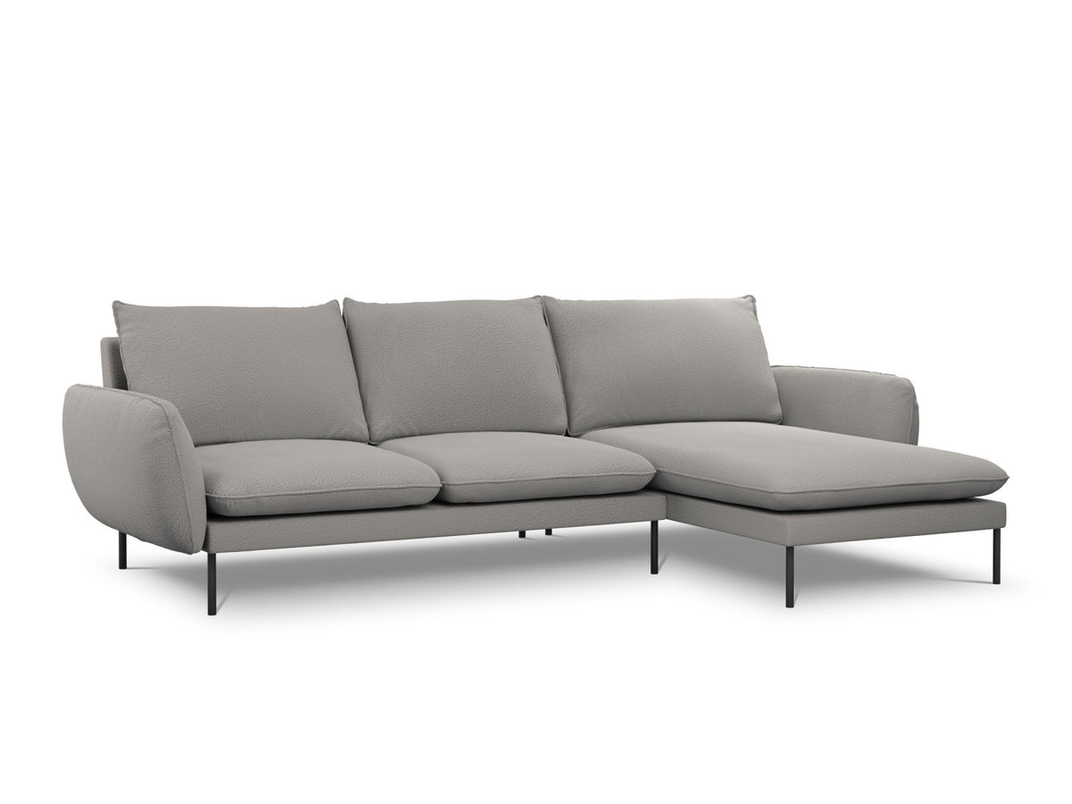 Vienna Boucle Ecksofa rechts 5 Sitzer 170cm in Grey/Schwarz-Ascot präsentiert im Onlineshop von KAQTU Design AG. L-Sofa rechts ist von Cosmopolitan Design