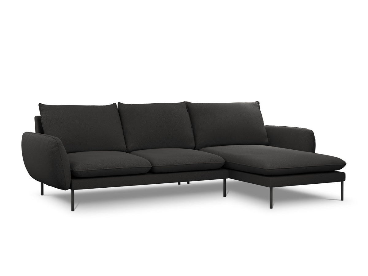 Vienna Boucle Ecksofa rechts 5 Sitzer 170cm in Black/Schwarz-Ascot präsentiert im Onlineshop von KAQTU Design AG. L-Sofa rechts ist von Cosmopolitan Design
