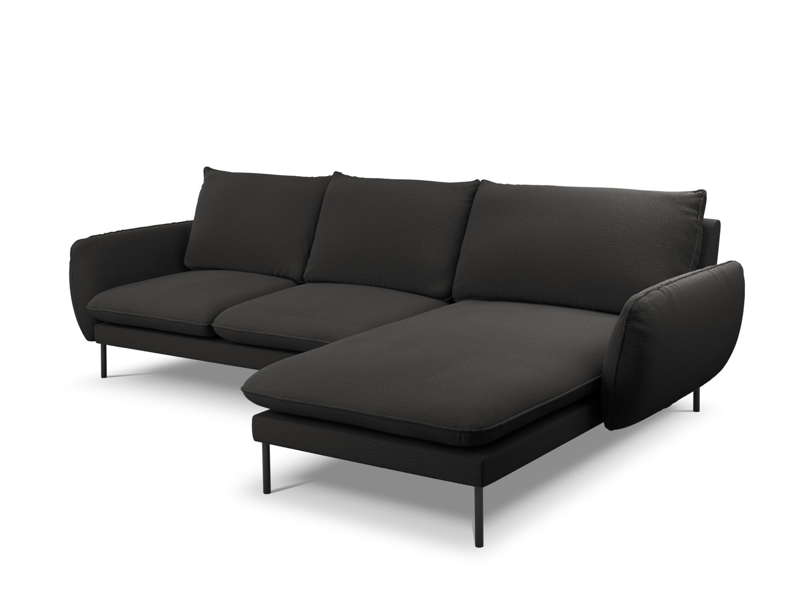Elegantes 5-Sitzer Ecksofa Vienna Boucle in stilvollem Schwarz, ideal für stilvolle Wohnräume, erhältlich bei Cosmopolitan Design.