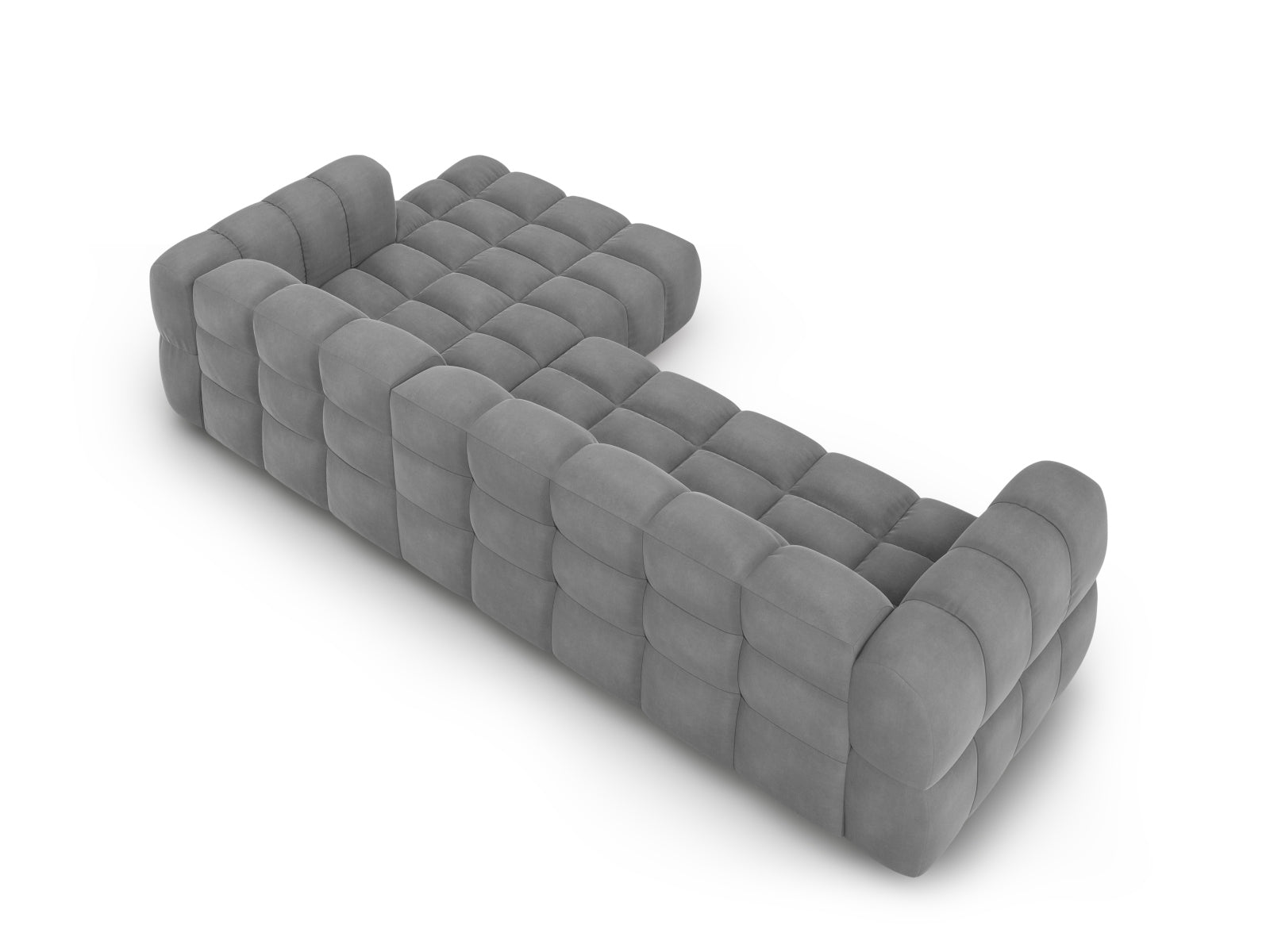 Elegantes, modulares Ecksofa in hellem Velours, 4-Sitzer, ideal für stilvolle Wohnräume, entworfen von Cosmopolitan Design.