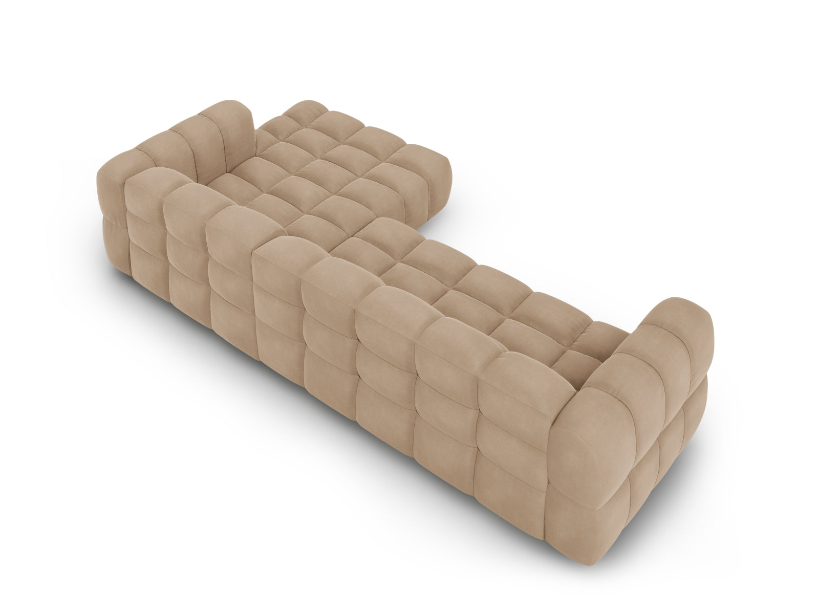 Elegantes modulares Ecksofa Sky Velour in Sand-Casino, 4-Sitzer, rechte Variante, ideal für stilvolle Wohnräume von Cosmopolitan Design.