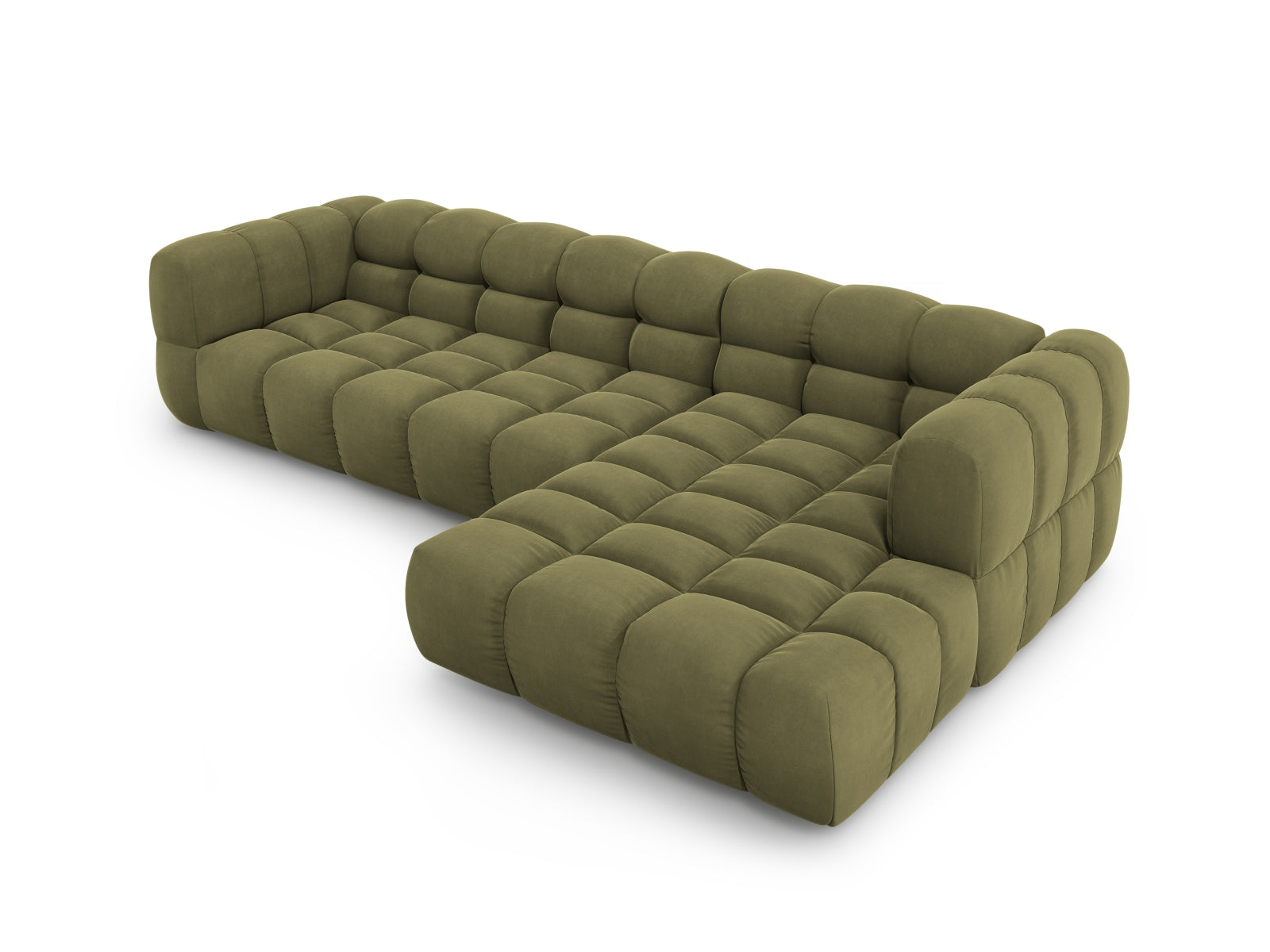 Modulares 4-Sitzer Ecksofa in zartem Hellgrün aus Sky Velour, perfekt für stilvolle Wohnzimmergestaltung und flexible Raumlösungen.