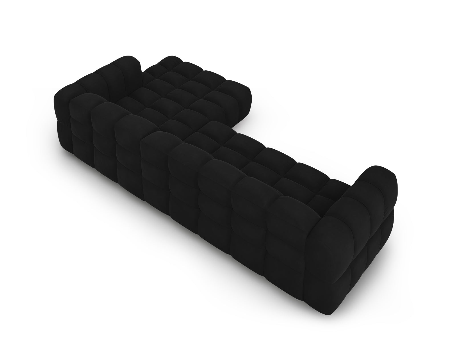 Elegantes modulares Ecksofa Sky Velour in stilvollem Schwarz, 4-Sitzer, rechte Variante, ideal für zeitgemäße Wohnräume von Cosmopolitan Design.