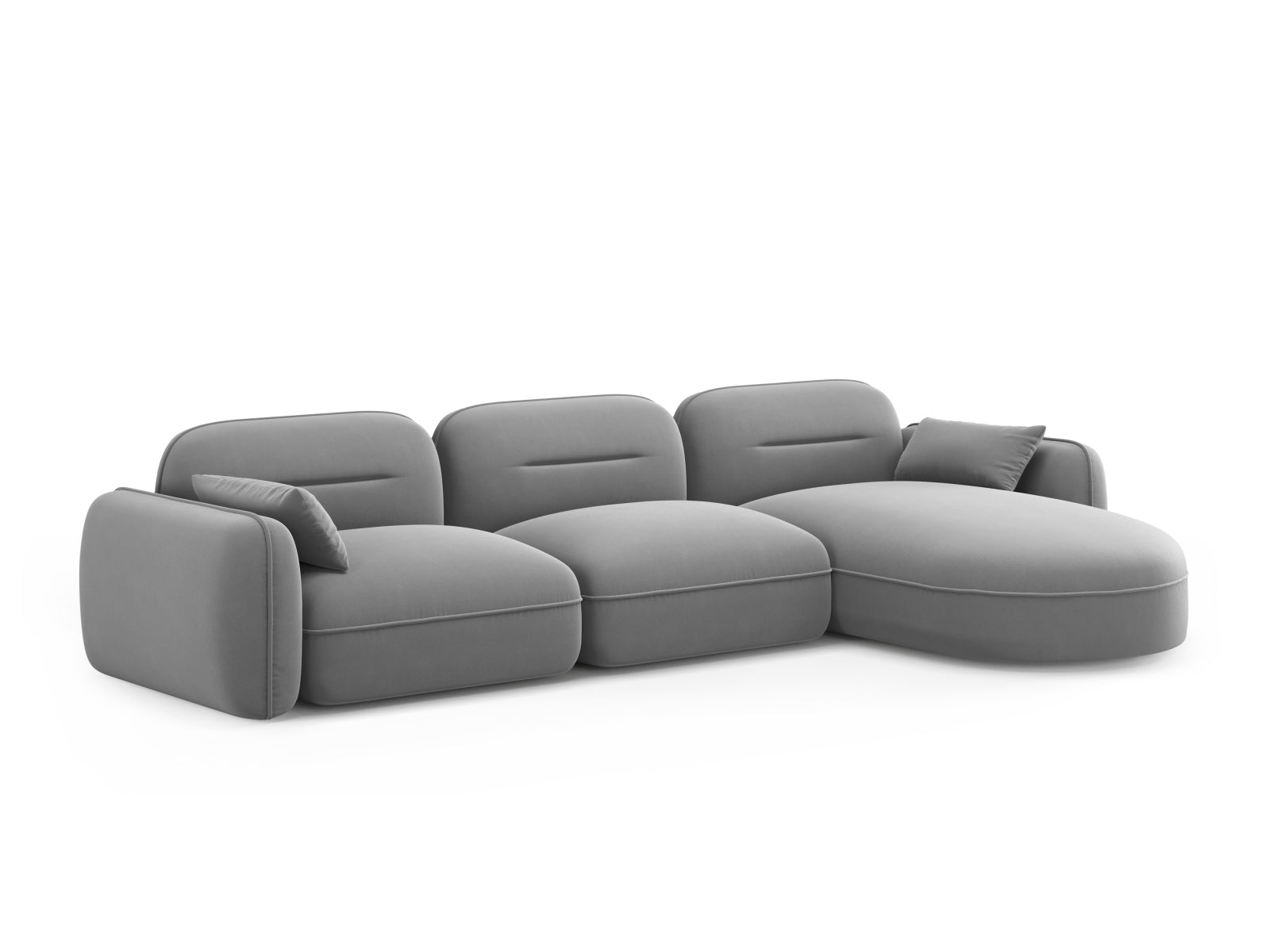 Modulares Ecksofa Sydney in sanftem Grau, bietet modernen Komfort und stilvolle Akzente für Ihr Wohnzimmer.