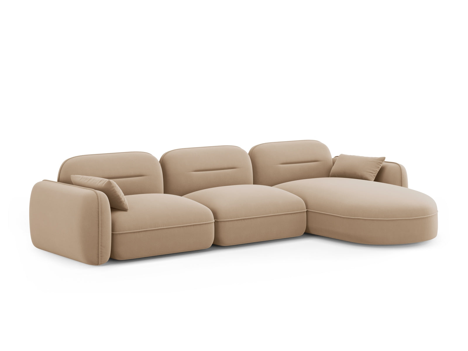 Erleben Sie das Sydney Velour Modular Ecksofa rechts von Cosmopolitan Design – ein stilvolles 4-Sitzer Sofa, das Komfort und Eleganz perfekt kombiniert.