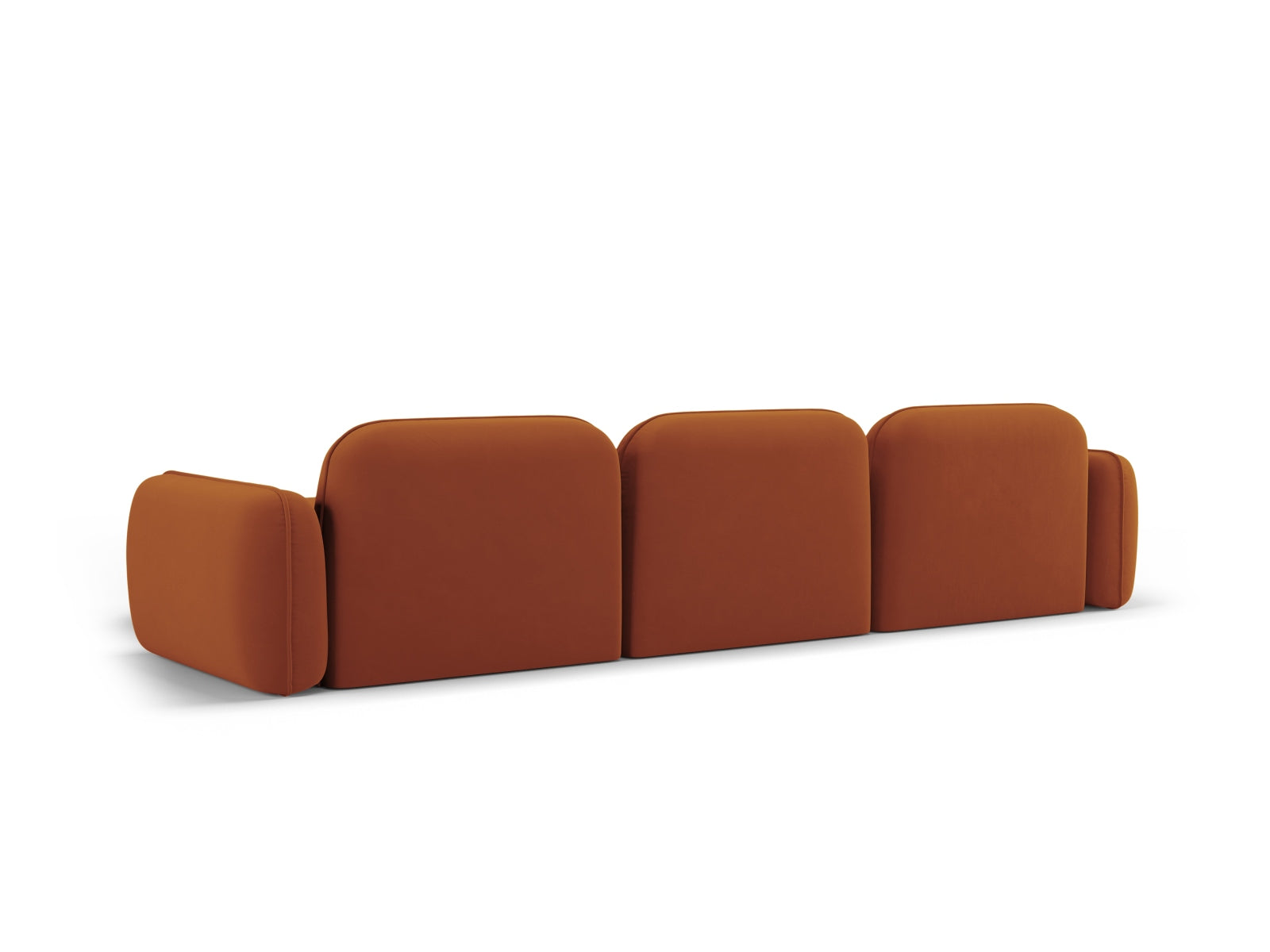 Elegantes, modulares Ecksofa Sydney in warmem Terracotta-Velours, ideal für stilvolle und gemütliche Wohnräume.