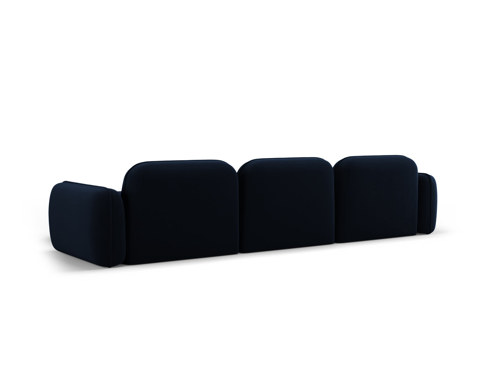 Elegantes, modulares Ecksofa Sydney in royalblauem Velours, ideal für vier Personen, vereint Stil und Gemütlichkeit in jedem Wohnraum.
