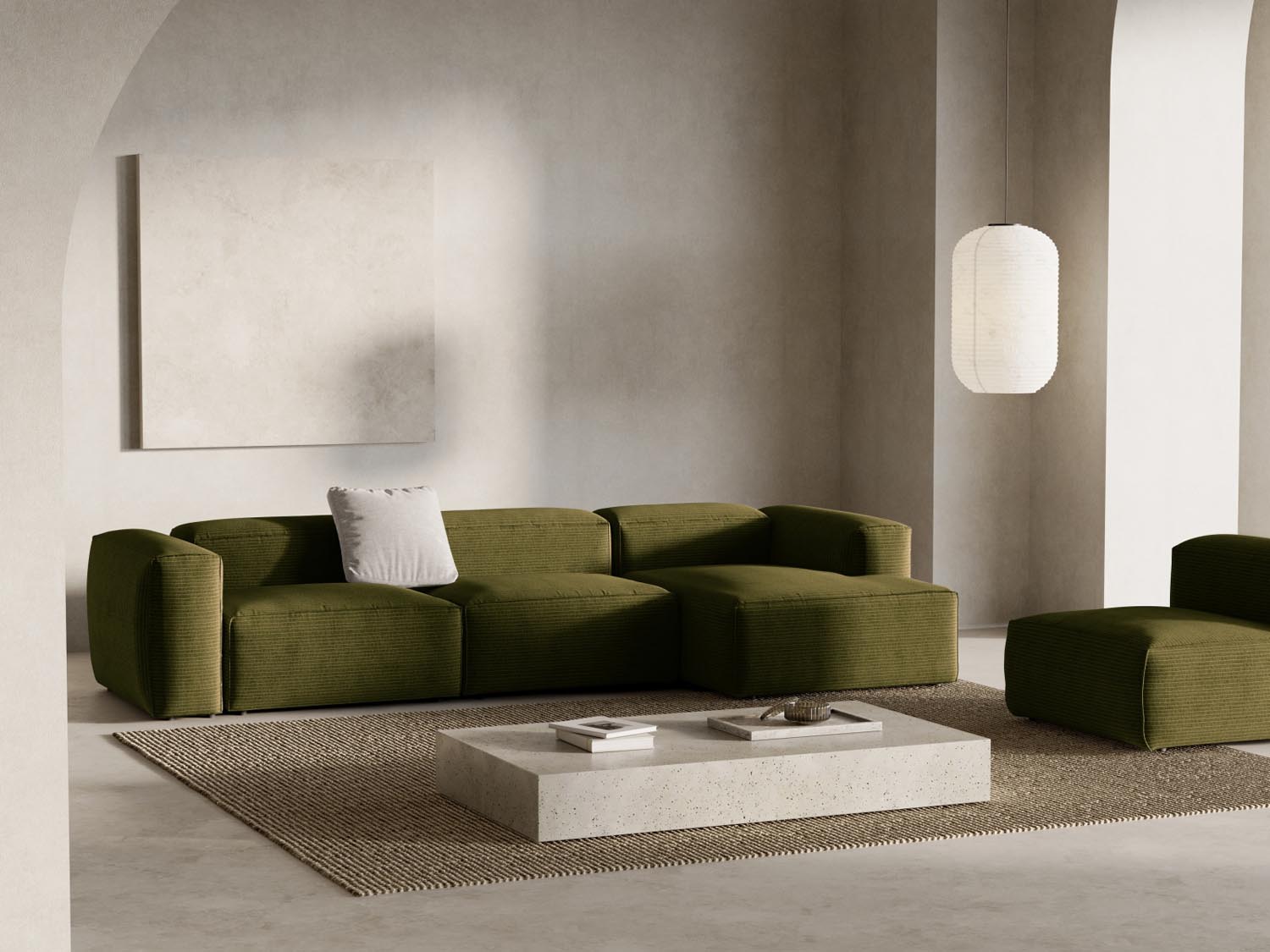 Bergamo Modular Ecksofa rechts 4 Sitzer in Green-Perla präsentiert im Onlineshop von KAQTU Design AG. Ecksofa rechts ist von Cosmopolitan Design