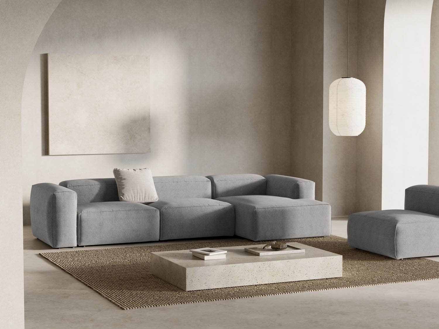 Bergamo Modular Ecksofa rechts 4 Sitzer in Light Grey-Perla präsentiert im Onlineshop von KAQTU Design AG. Ecksofa rechts ist von Cosmopolitan Design