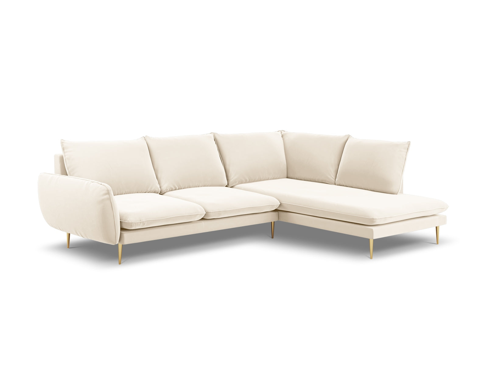 Vienna Velour Ecksofa rechts 6 Sitzer 185cm in Light Beige/Gold-Bluvel präsentiert im Onlineshop von KAQTU Design AG. Ecksofa rechts ist von Cosmopolitan Design