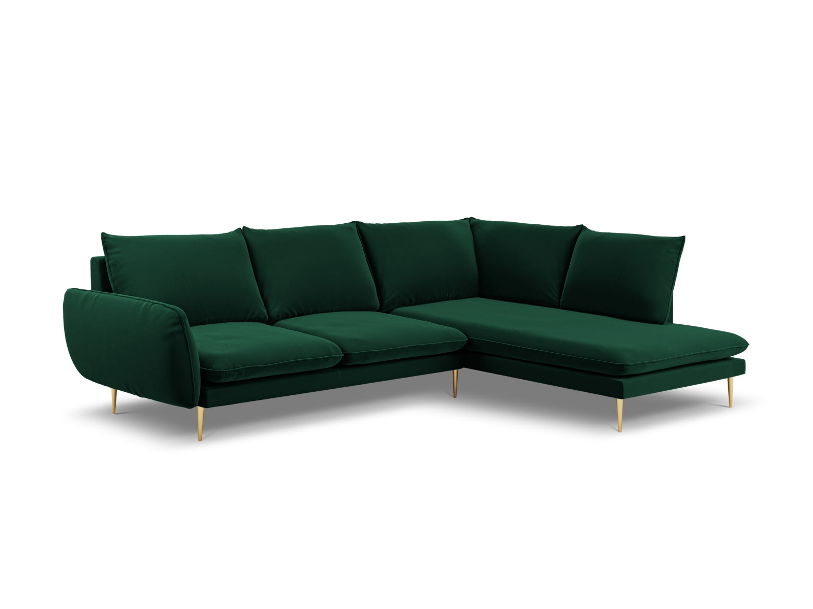Vienna Velour Ecksofa rechts 6 Sitzer 185cm in Bottle Green/Gold-Bluvel präsentiert im Onlineshop von KAQTU Design AG. Ecksofa rechts ist von Cosmopolitan Design