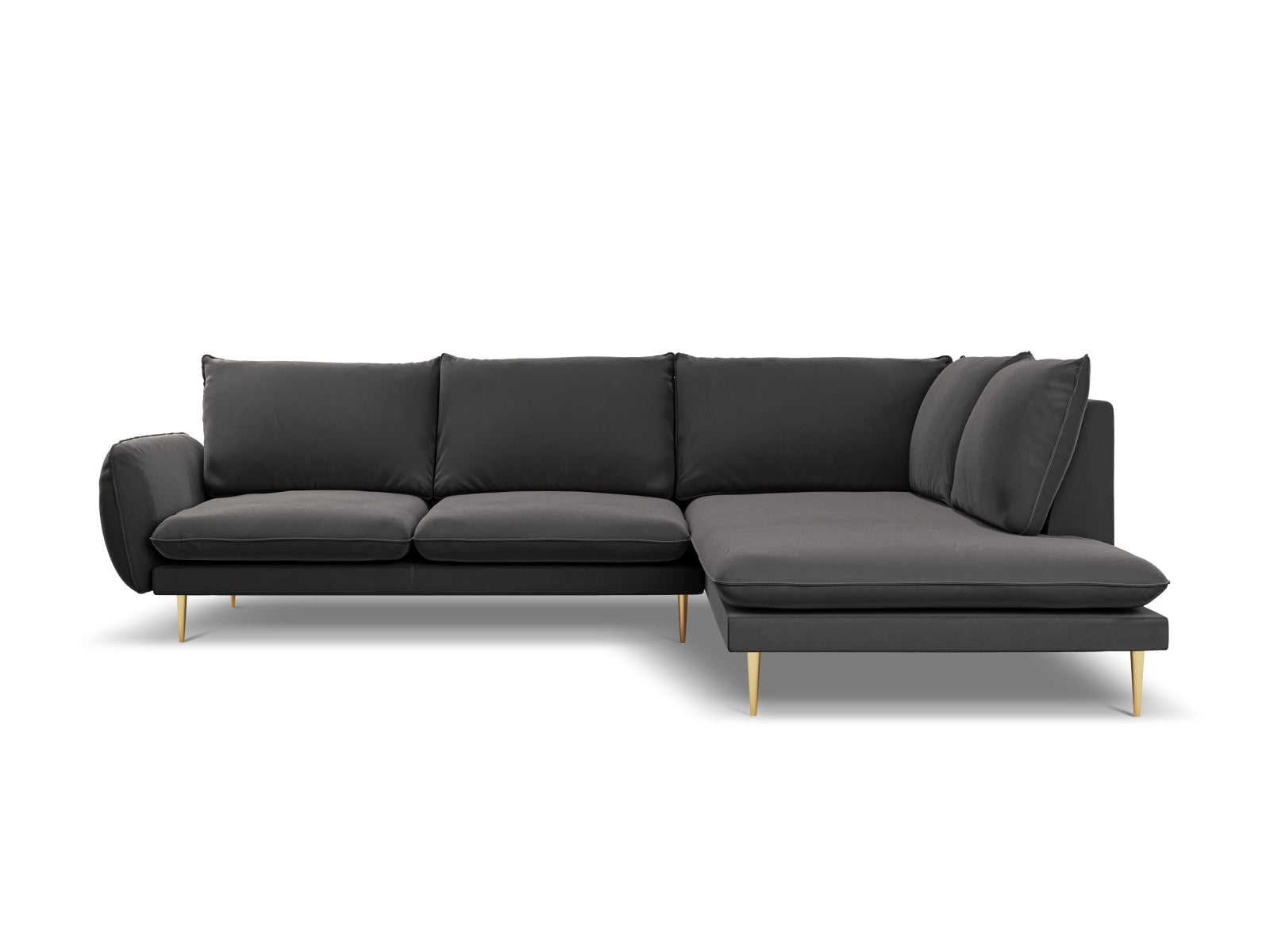 Modernes Ecksofa Vienna in edlem Velours, rechte Ausführung, 6-Sitzer, 185 cm, perfekt für gemütliche und stilvolle Wohnbereiche.