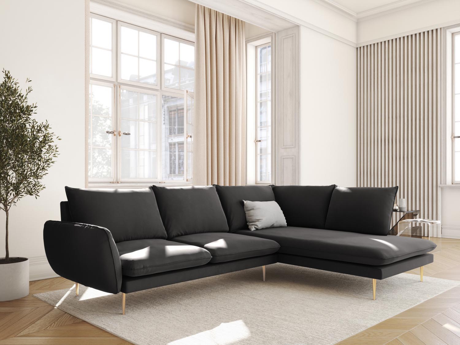 Entdecken Sie das elegante Vienna Velour Ecksofa rechts für 6 Personen. Ideal für stilvolle Wohnzimmer, bietet es Komfort und Langlebigkeit.