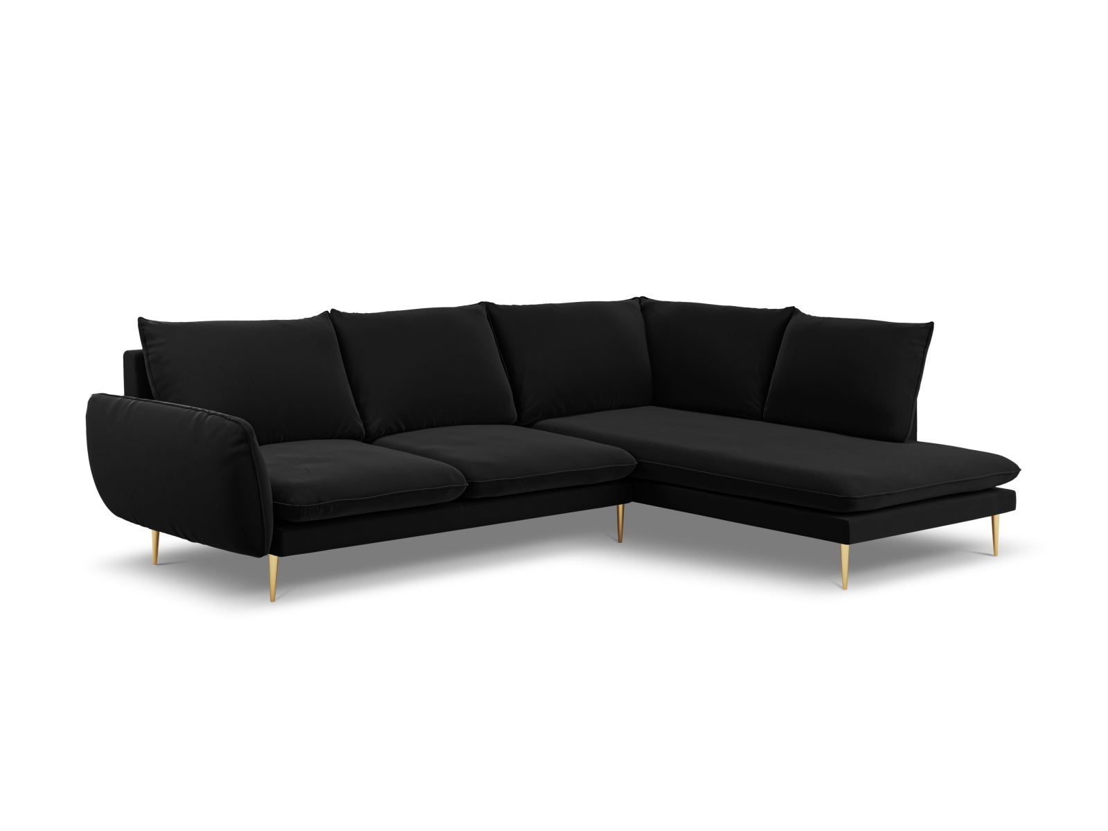 Vienna Velour Ecksofa rechts 6 Sitzer 185cm in Black/Gold-Bluvel präsentiert im Onlineshop von KAQTU Design AG. Ecksofa rechts ist von Cosmopolitan Design