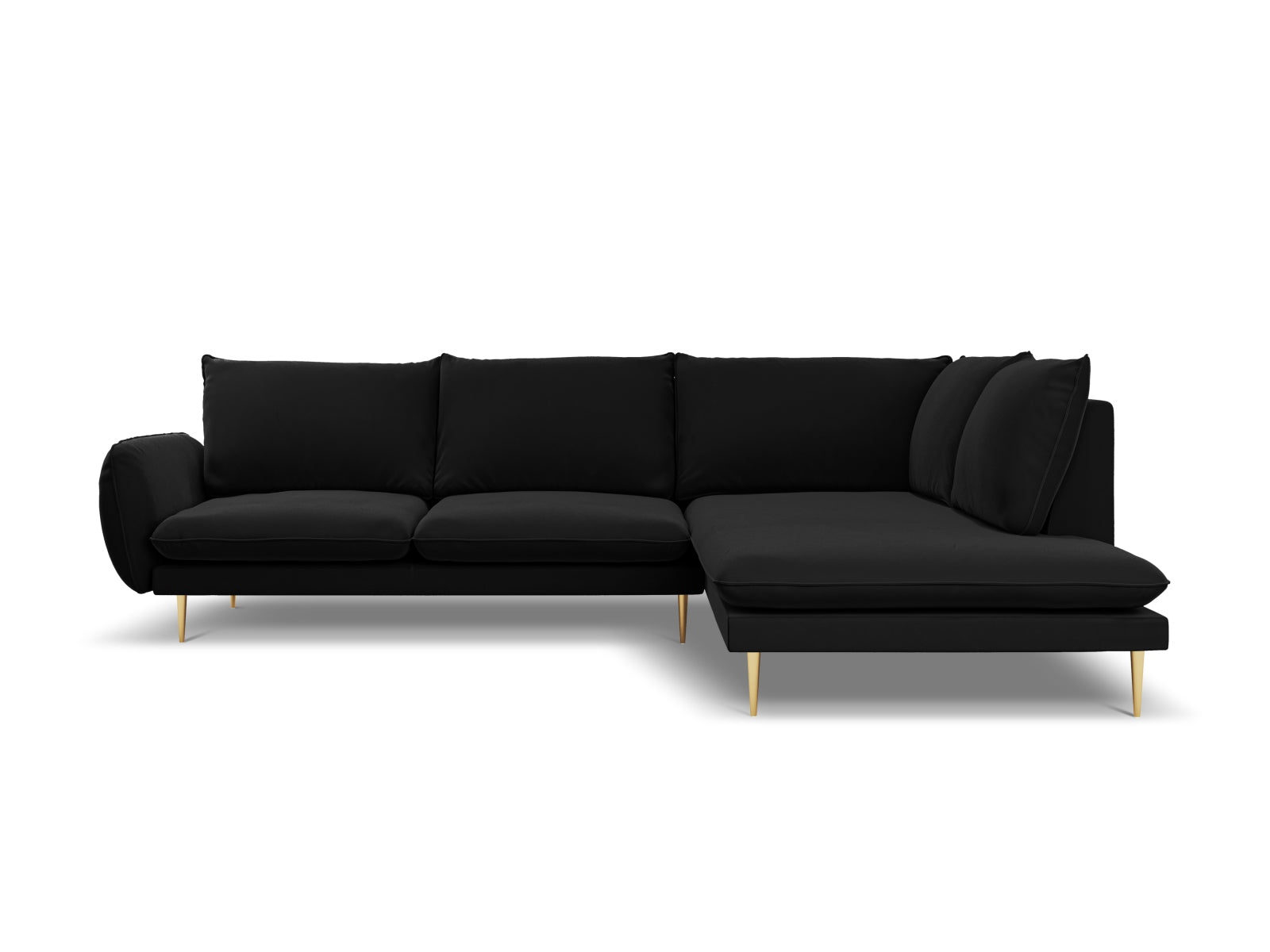Vienna Velour Ecksofa rechts 6 Sitzer 185cm in Black/Gold-Bluvel präsentiert im Onlineshop von KAQTU Design AG. Ecksofa rechts ist von Cosmopolitan Design