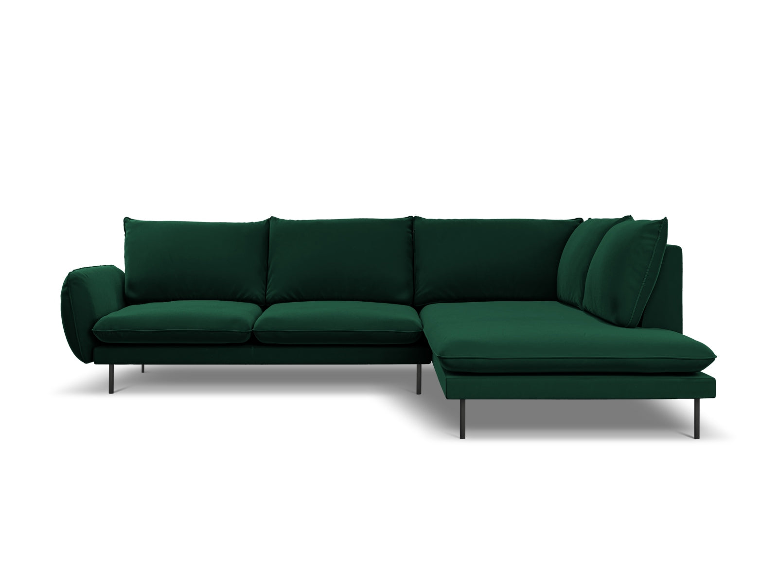 Vienna Velour Ecksofa rechts 6 Sitzer 185cm in Bottle Green/Schwarz-Bluvel präsentiert im Onlineshop von KAQTU Design AG. Ecksofa rechts ist von Cosmopolitan Design