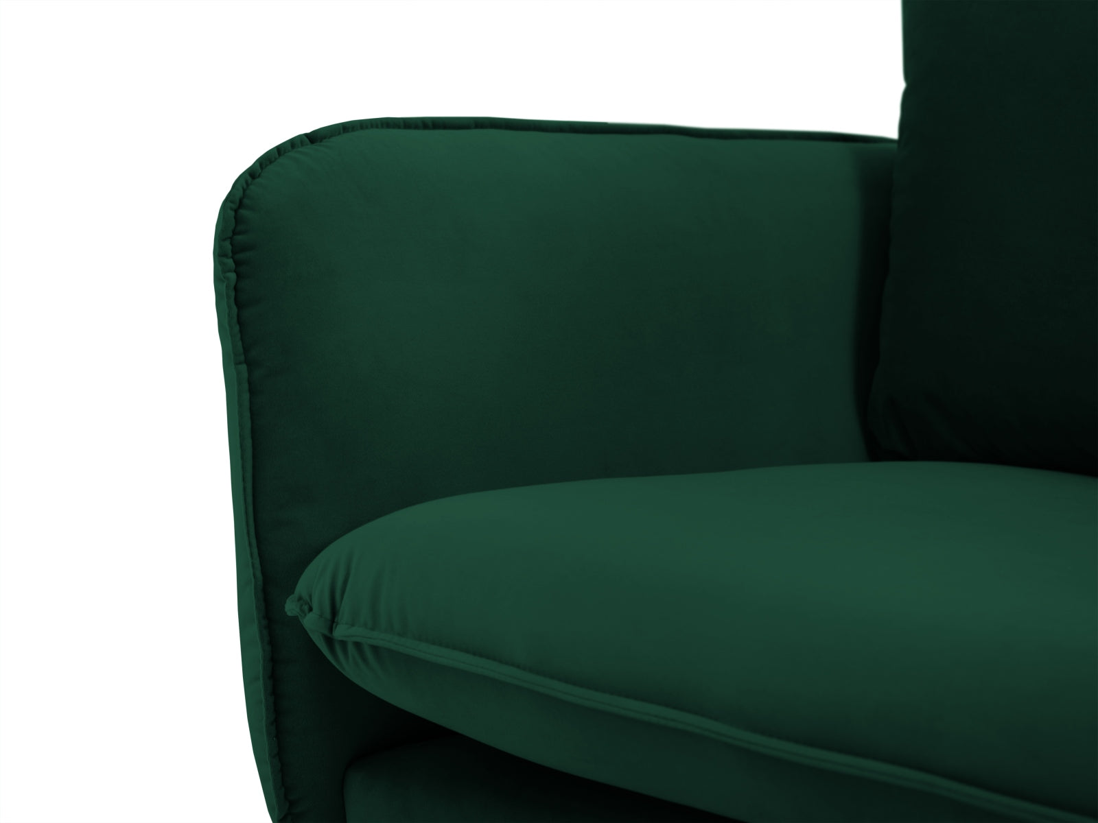 Modernes, 6-sitziges Ecksofa in edlem Velours in Bottle Green, 185 cm, perfekt für gemütliche und stilvolle Wohnambiente von Cosmopolitan Design.