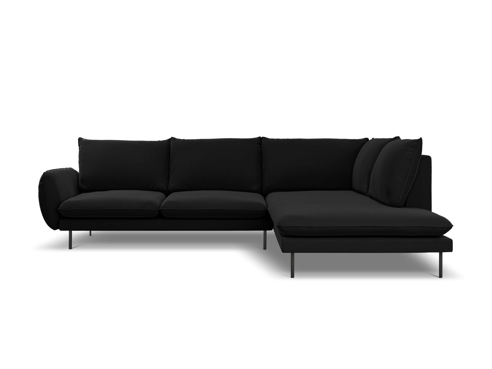 Vienna Velour Ecksofa rechts 6 Sitzer 185cm in Black/Schwarz-Bluvel präsentiert im Onlineshop von KAQTU Design AG. Ecksofa rechts ist von Cosmopolitan Design