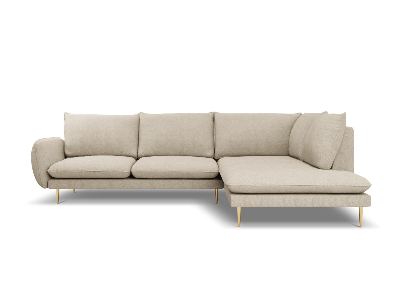 Vienna Ecksofa rechts 6 Sitzer 185cm in Beige/Gold-Positano präsentiert im Onlineshop von KAQTU Design AG. Ecksofa rechts ist von Cosmopolitan Design