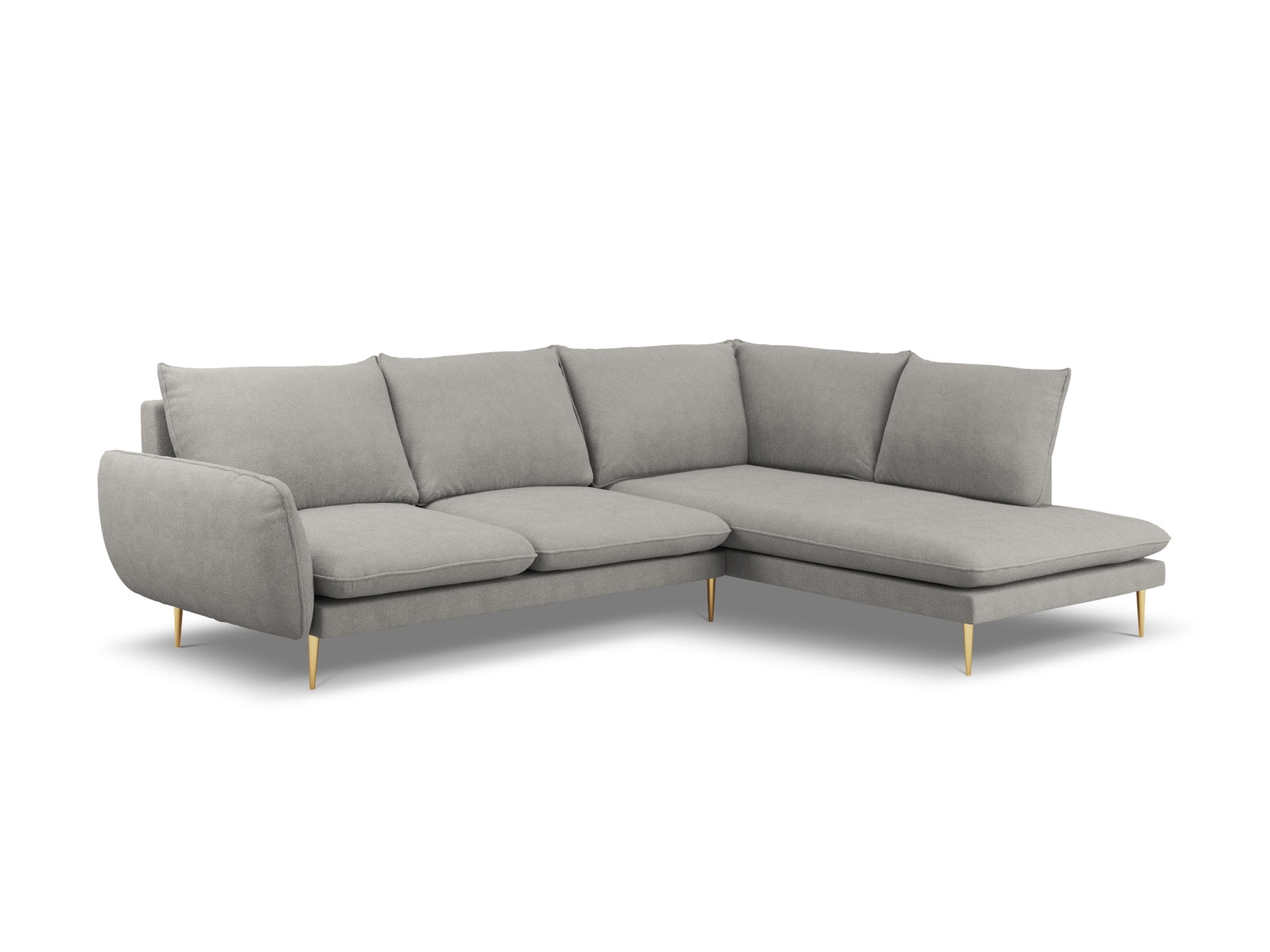 Vienna Ecksofa rechts 6 Sitzer 185cm in Light Grey/Gold-Asgard/ Positano präsentiert im Onlineshop von KAQTU Design AG. Ecksofa rechts ist von Cosmopolitan Design