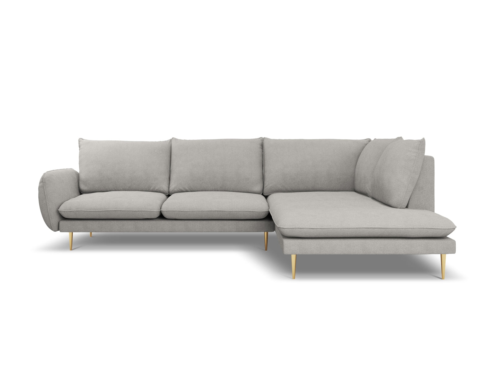 Vienna Ecksofa rechts 6 Sitzer 185cm in Light Grey/Gold-Asgard/ Positano präsentiert im Onlineshop von KAQTU Design AG. Ecksofa rechts ist von Cosmopolitan Design