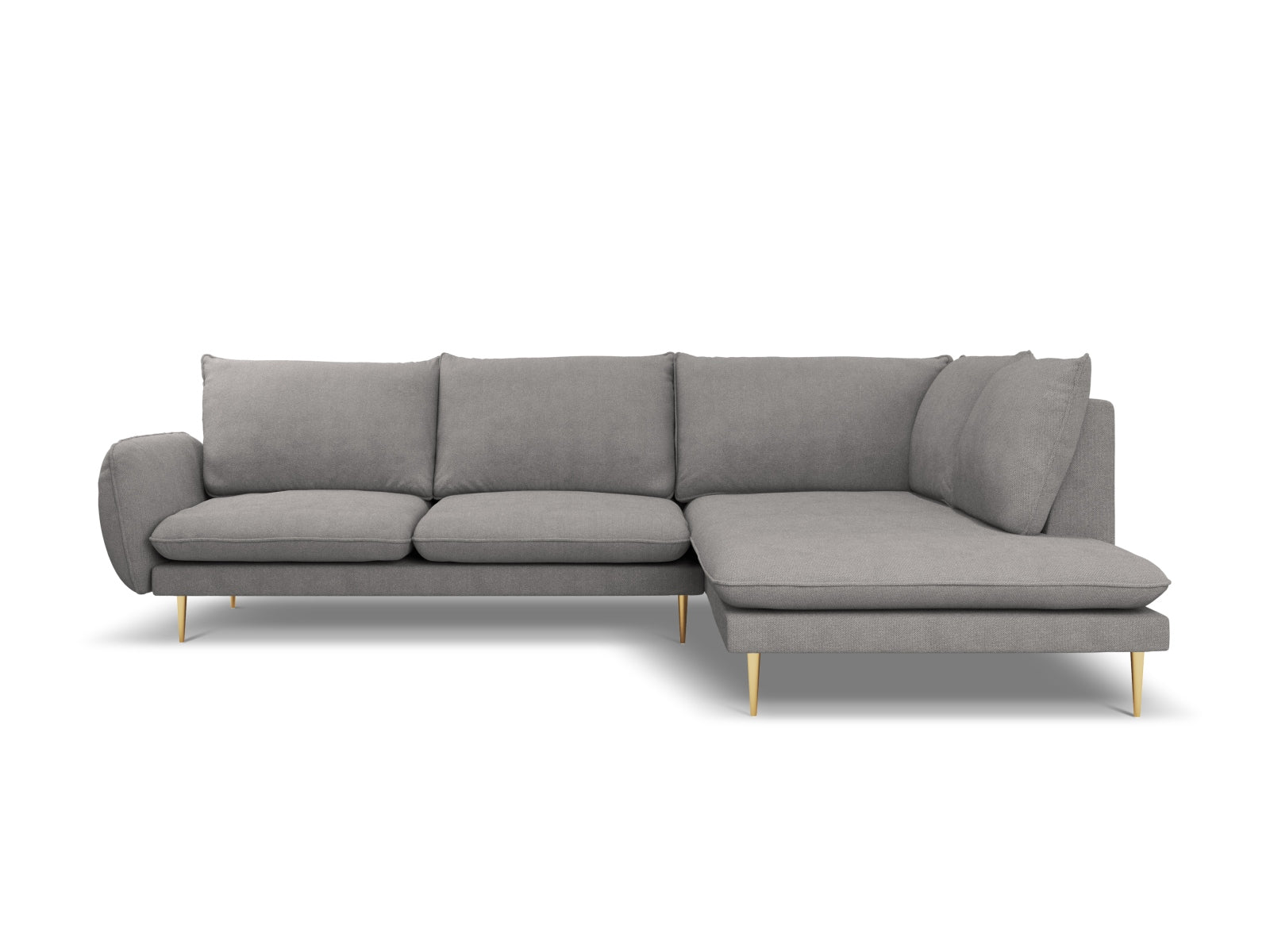 Vienna Ecksofa rechts 6 Sitzer 185cm in Dark Grey/Gold-Positano präsentiert im Onlineshop von KAQTU Design AG. Ecksofa rechts ist von Cosmopolitan Design