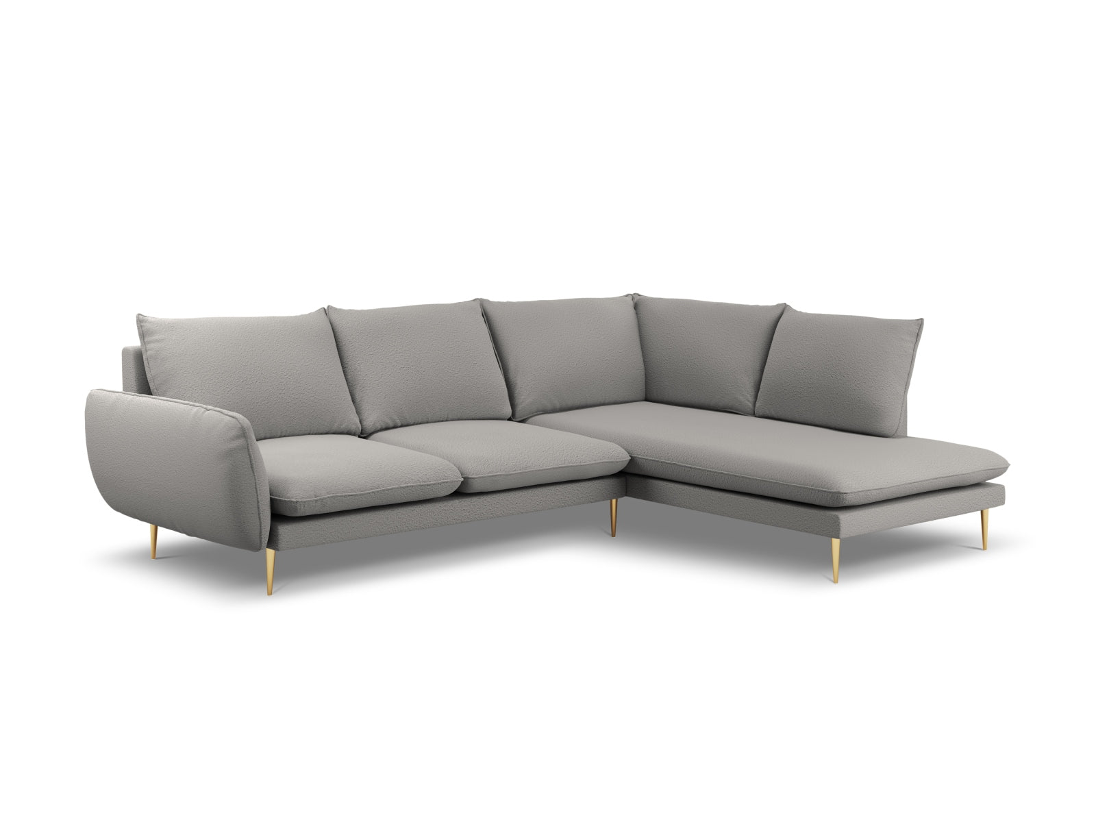 Vienna Boucle Ecksofa rechts 6 Sitzer 185cm in Grey/Gold-Ascot präsentiert im Onlineshop von KAQTU Design AG. L-Sofa rechts ist von Cosmopolitan Design