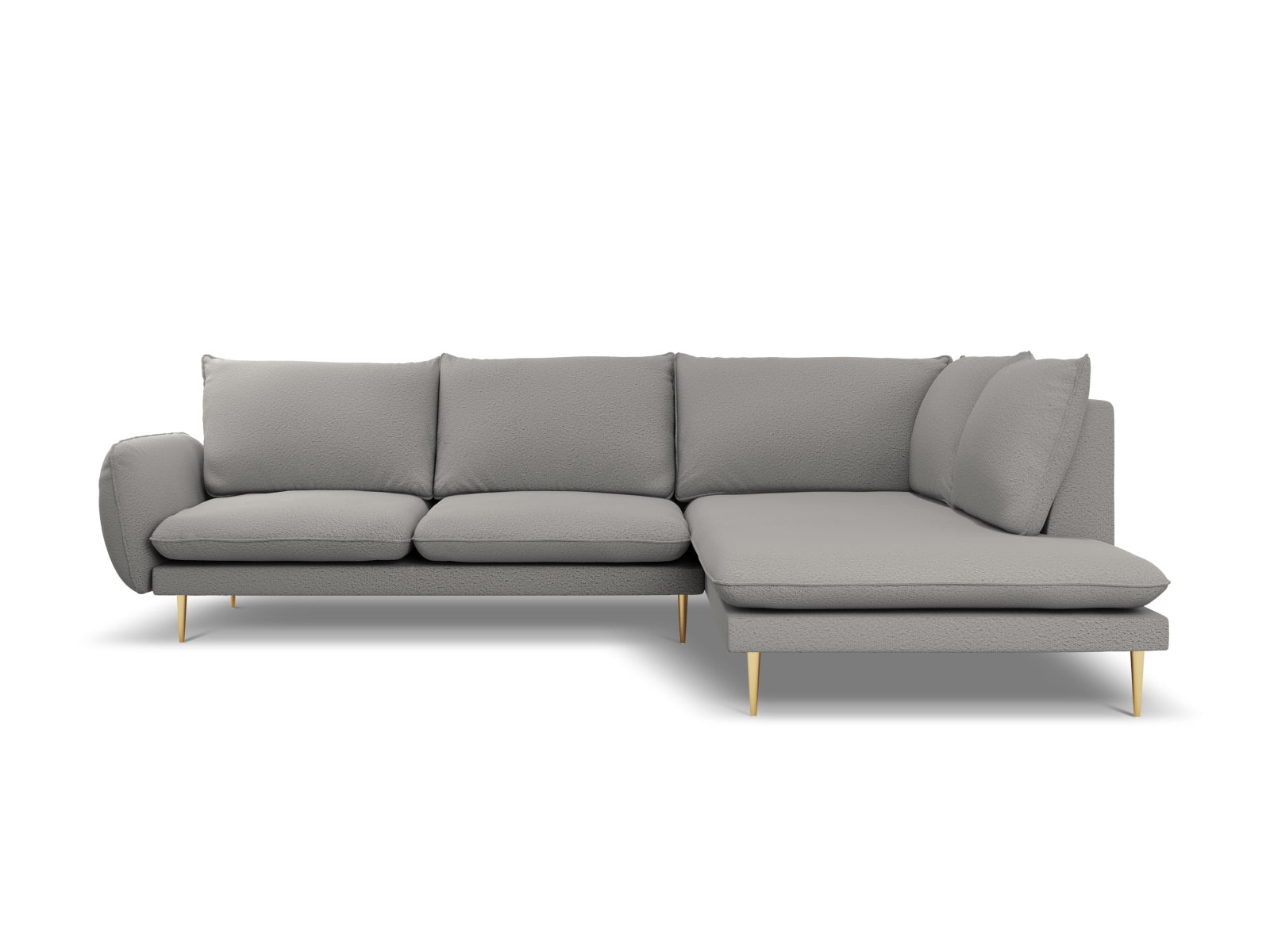 Vienna Boucle Ecksofa rechts 6 Sitzer 185cm in Grey/Gold-Ascot präsentiert im Onlineshop von KAQTU Design AG. L-Sofa rechts ist von Cosmopolitan Design