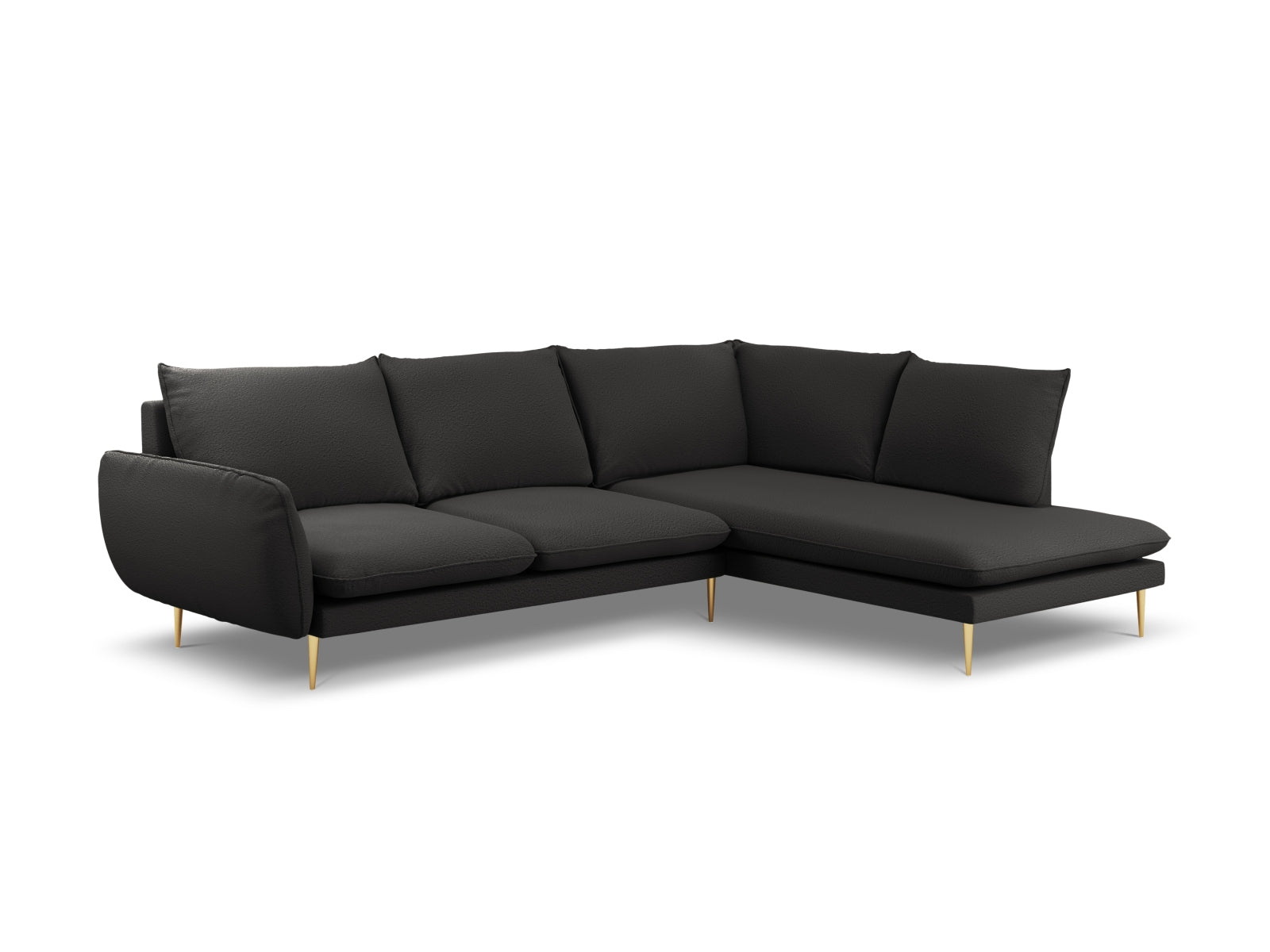 Vienna Boucle Ecksofa rechts 6 Sitzer 185cm in Black/Gold-Ascot präsentiert im Onlineshop von KAQTU Design AG. L-Sofa rechts ist von Cosmopolitan Design