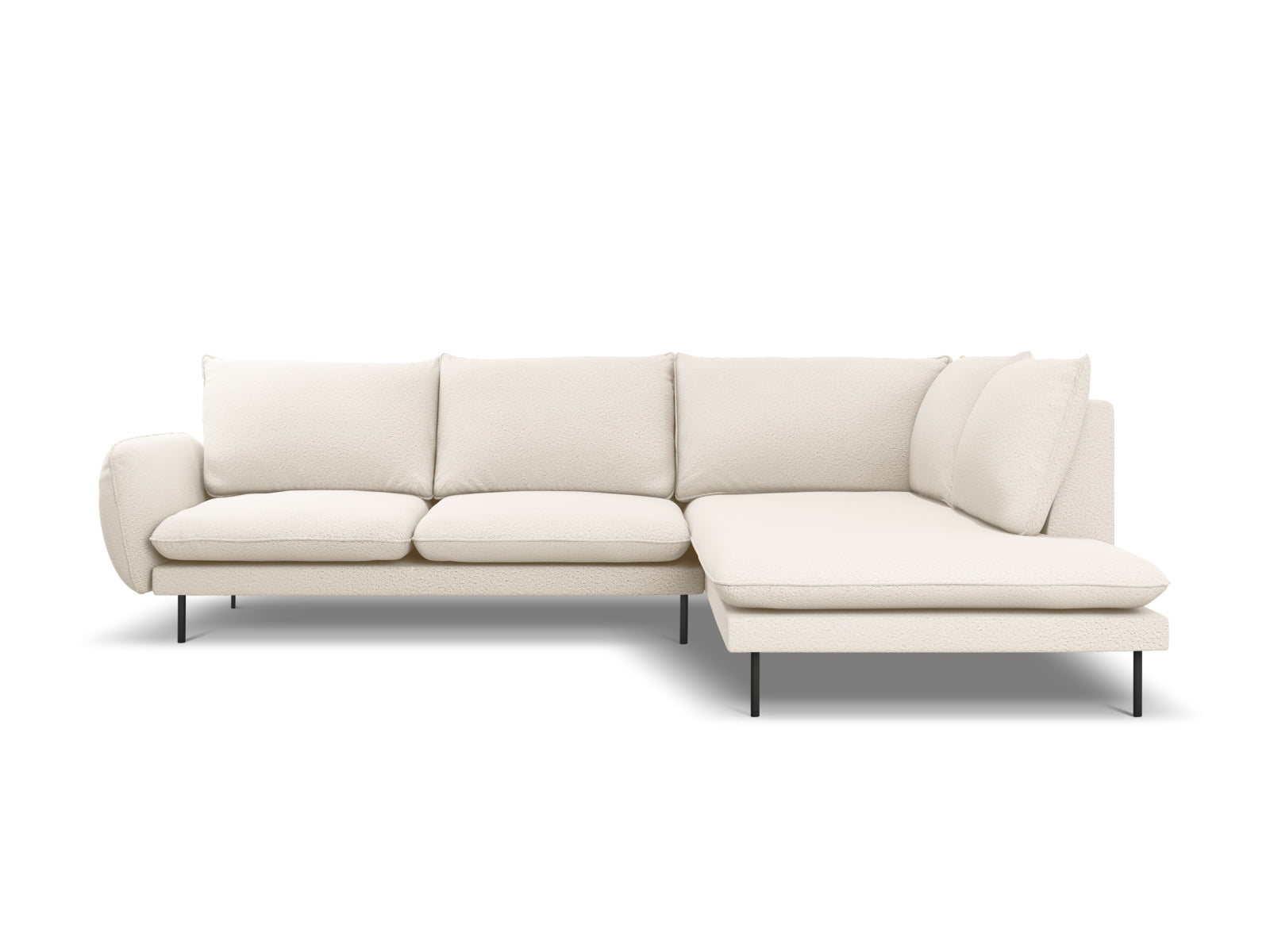 Vienna Boucle Ecksofa rechts 6 Sitzer 185cm in Beige/Schwarz-Ascot präsentiert im Onlineshop von KAQTU Design AG. L-Sofa rechts ist von Cosmopolitan Design