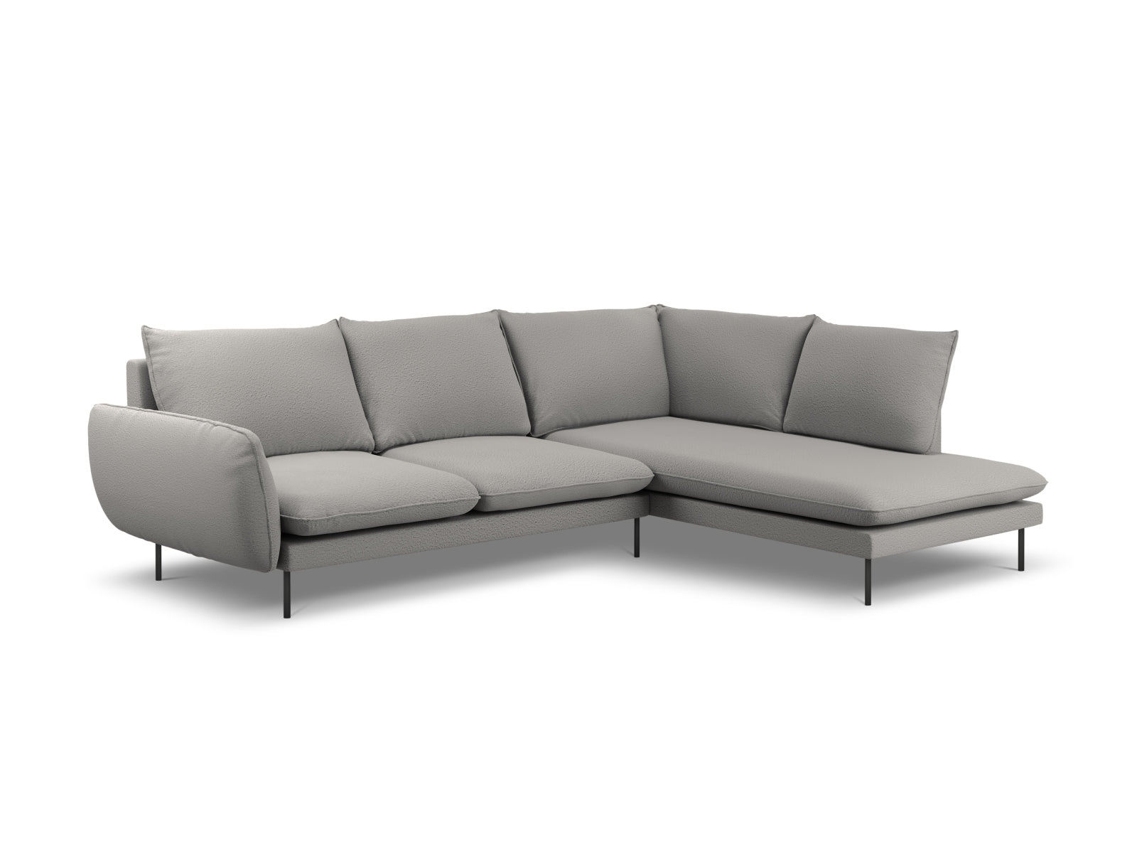 Vienna Boucle Ecksofa rechts 6 Sitzer 185cm in Grey/Schwarz-Ascot präsentiert im Onlineshop von KAQTU Design AG. L-Sofa rechts ist von Cosmopolitan Design