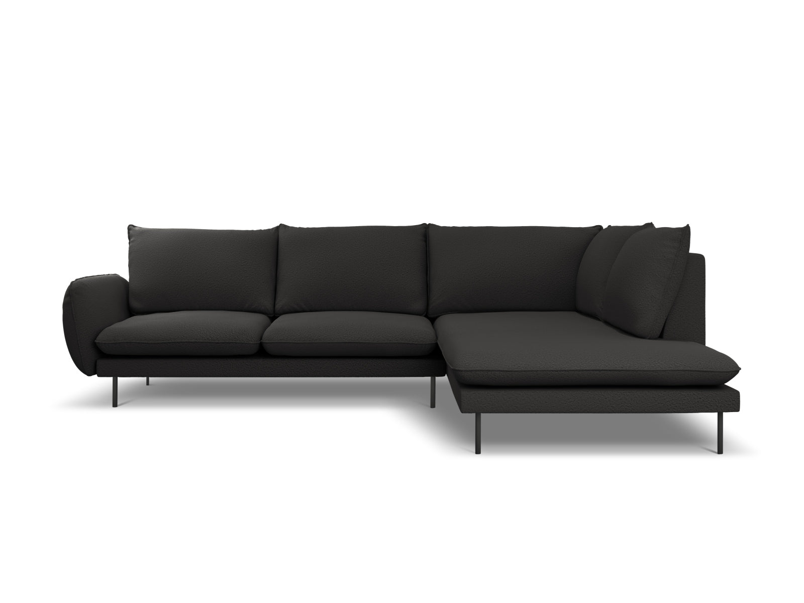 Vienna Boucle Ecksofa rechts 6 Sitzer 185cm in Black/Schwarz-Ascot präsentiert im Onlineshop von KAQTU Design AG. L-Sofa rechts ist von Cosmopolitan Design